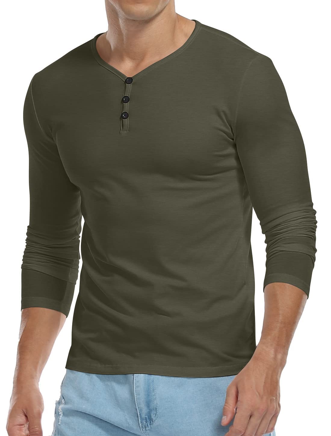 KUYIGO Men's Long Sleeve Henley Shirt - Button Placket Cotton T-Shirt for Casual Wear, Work & Outdoor Activities