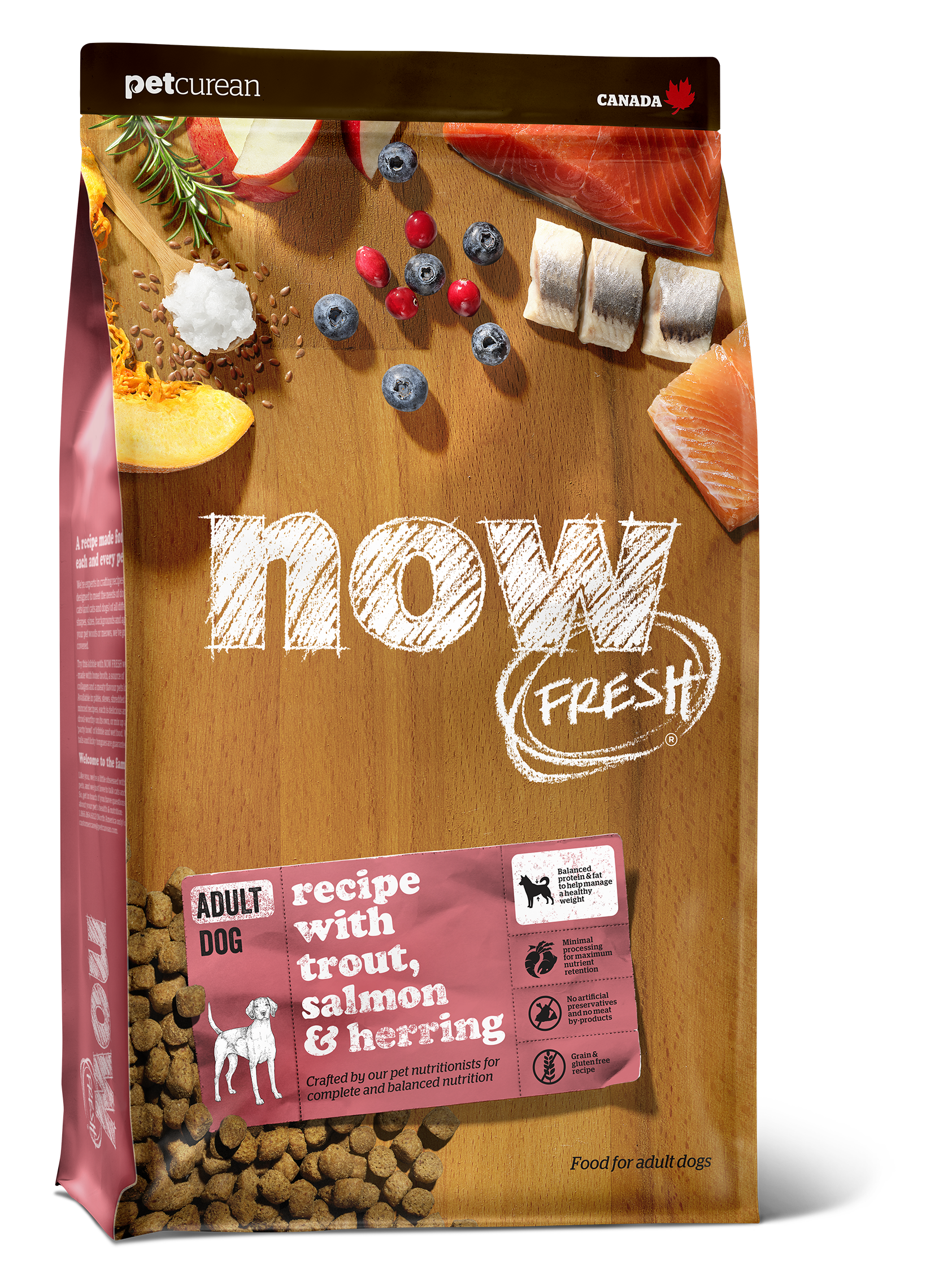 Petcurean Now Fresh Grain Free Adult Dry Dog Food with Fish - High Protein, Natural Ingredients for Healthy Skin & Coat - Perfect for Active Dogs & Sensitive Stomachs