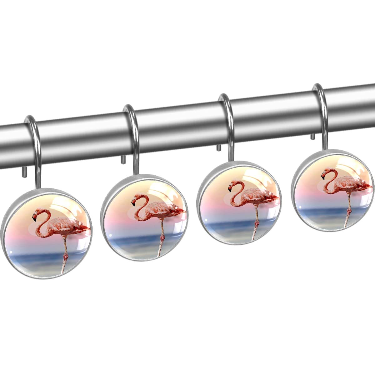 12 PCS Flamingo Printed Shower Curtain Hooks - Decorative Bathroom Accessories for Home Decor | Perfect for Tropical & Coastal Themed Bathrooms