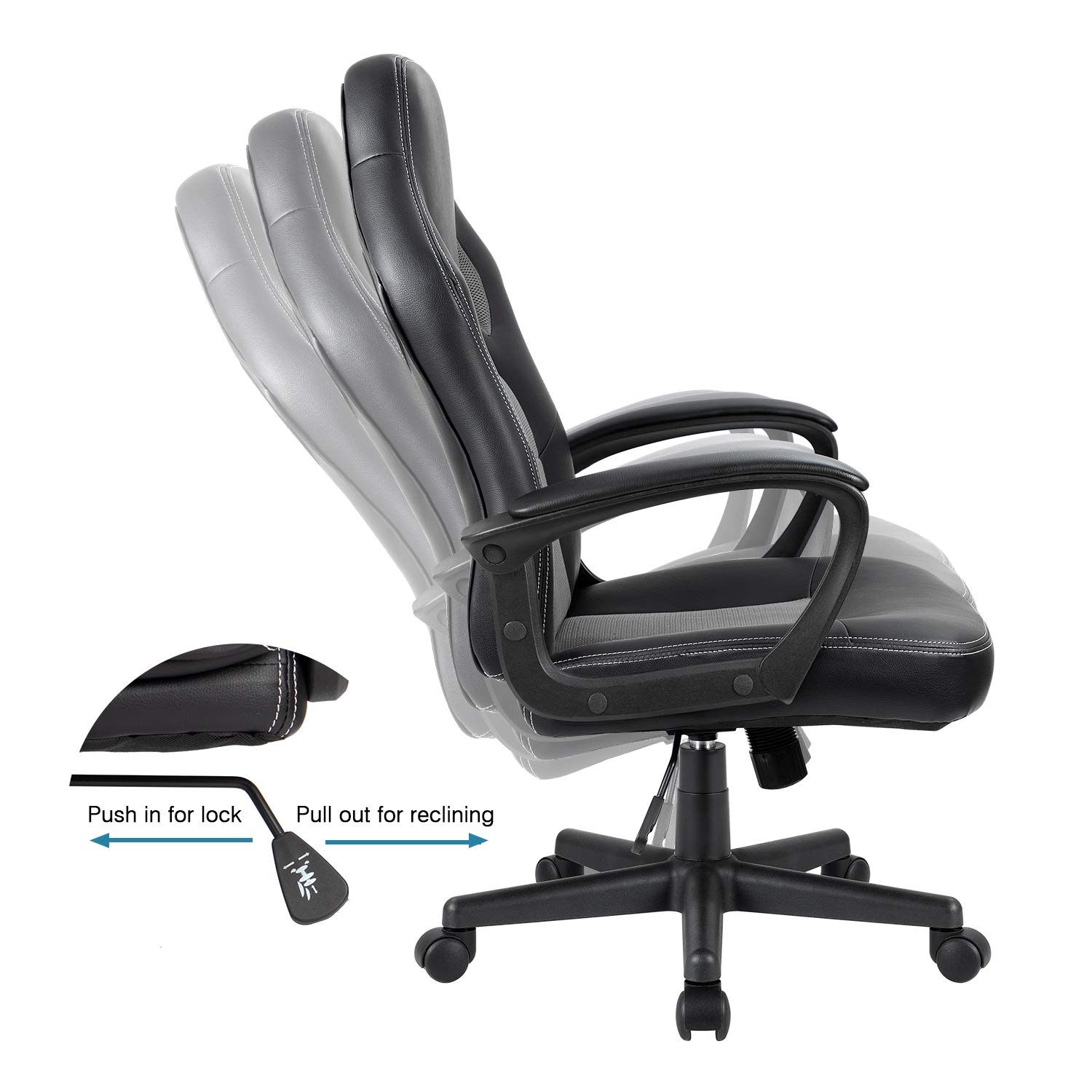 Furmax Ergonomic Office Chair - Adjustable Leather Gaming & Computer Desk Chair with Lumbar Support, Racing Style Swivel Task Chair for Home & Office Use (Grey)