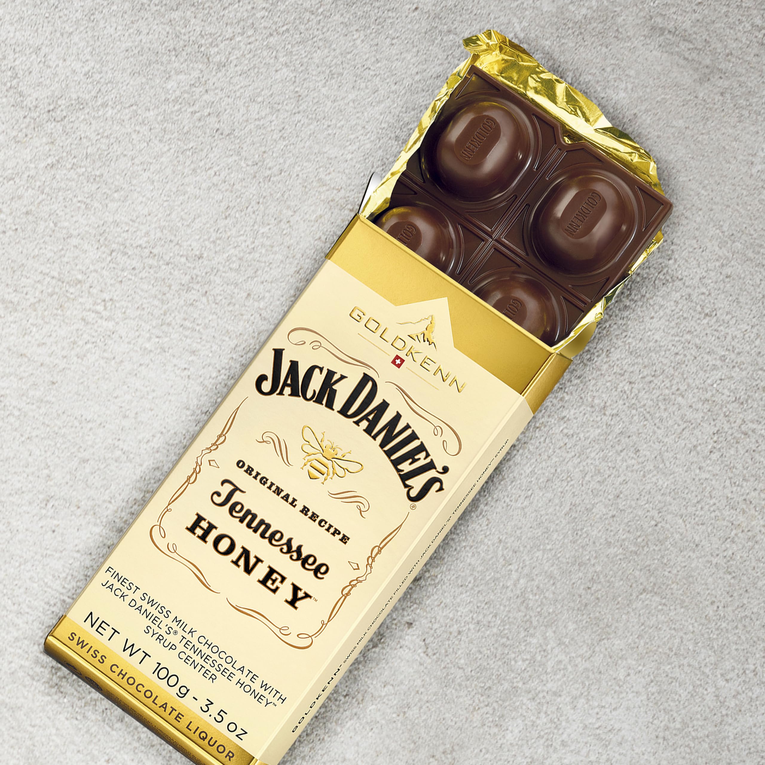 Jack Daniel's Tennessee Honey Swiss Milk Chocolate Bar 100g - Smooth Whiskey-Infused Chocolate for Gifts, Parties & Dessert Pairings