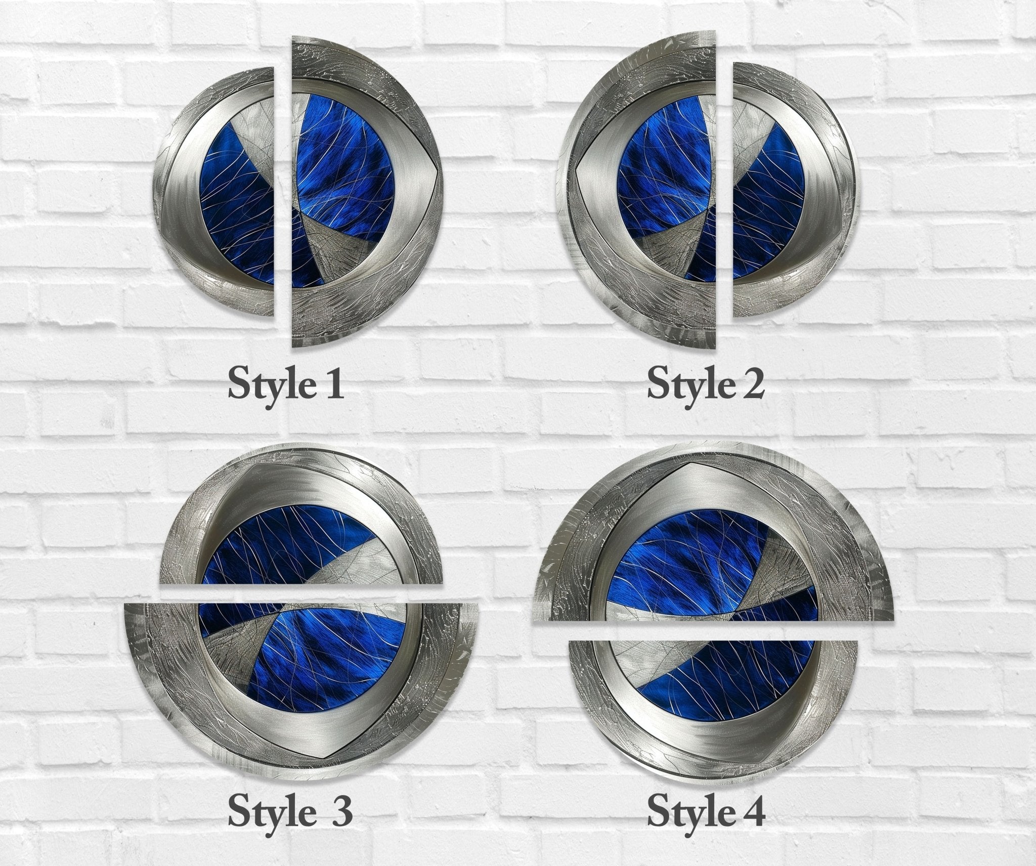 2 Piece Abstract Silver Blue Glass Wall Art Set - Modern Home Decor for Living Room, Bedroom, Office | Handmade Glass Wall Hangings for Unique Interior Design