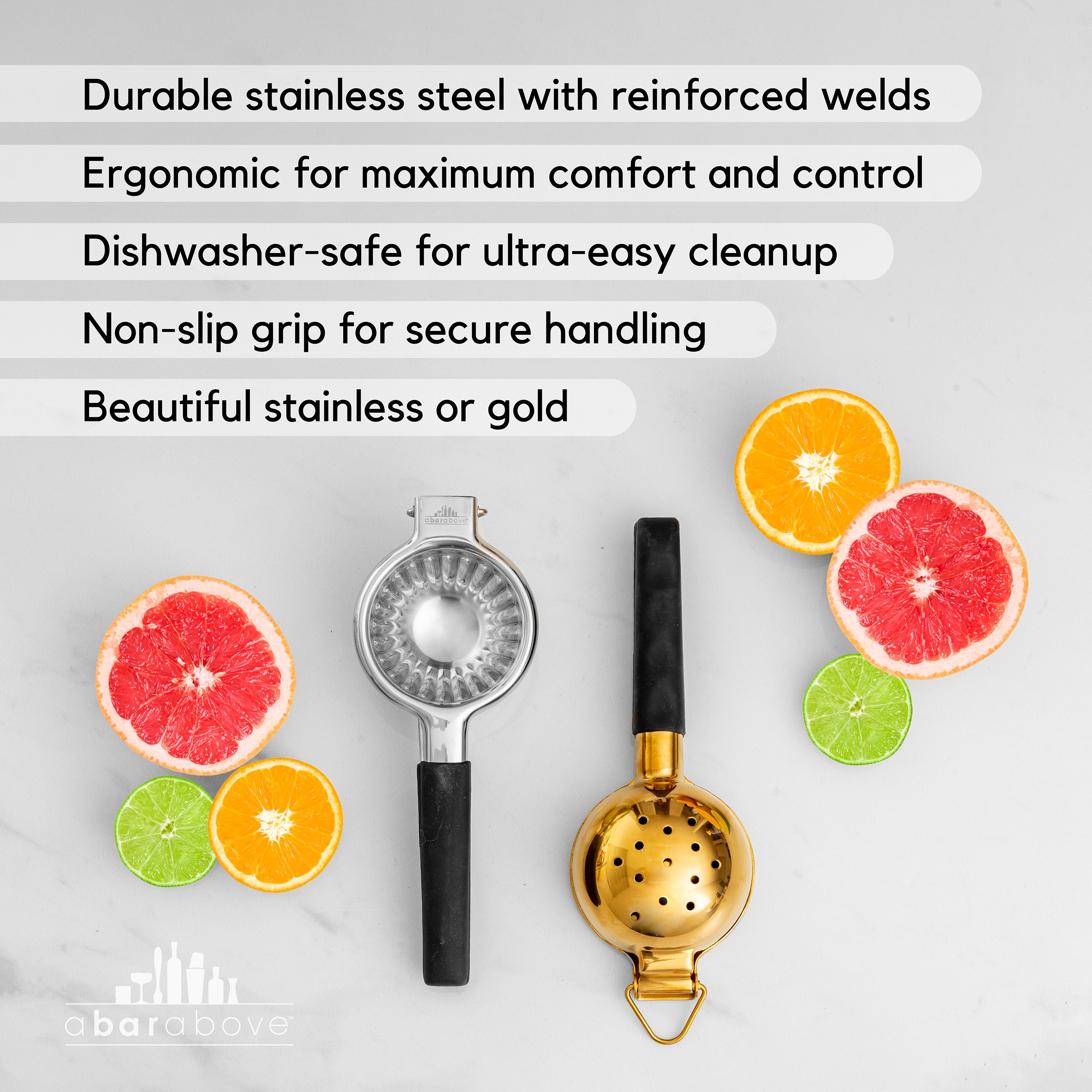 Premium Stainless Steel Citrus Juicer - Manual Hand Press Orange Lemon Lime Squeezer - Durable Kitchen Tool for Fresh Juice at Home, Restaurants & Bars