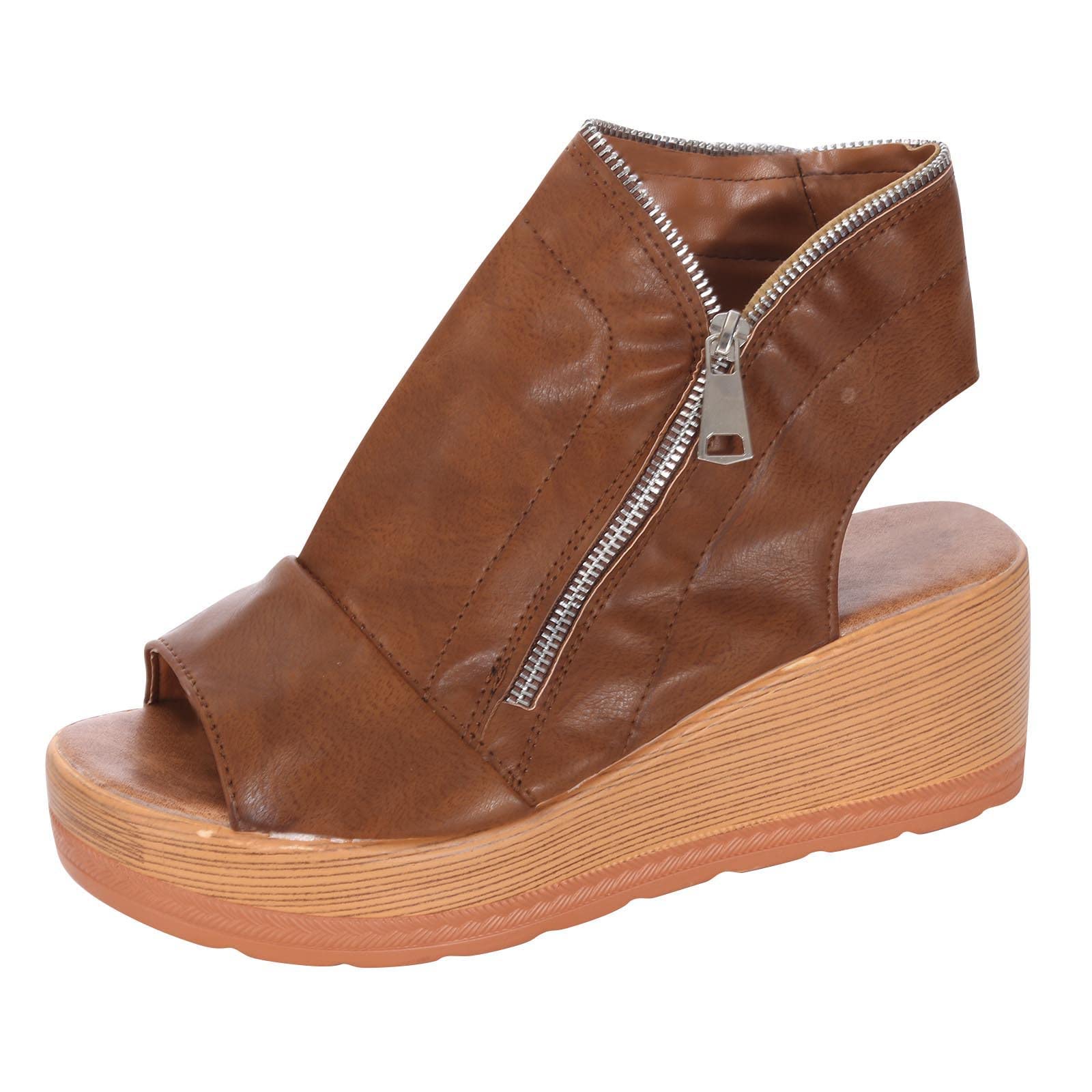 Women's Summer Wedge Sandals - High Top Thick Sole Fish Mouth Roman Sandals | Comfortable Fashion Footwear for Beach, Vacation & Casual Outings