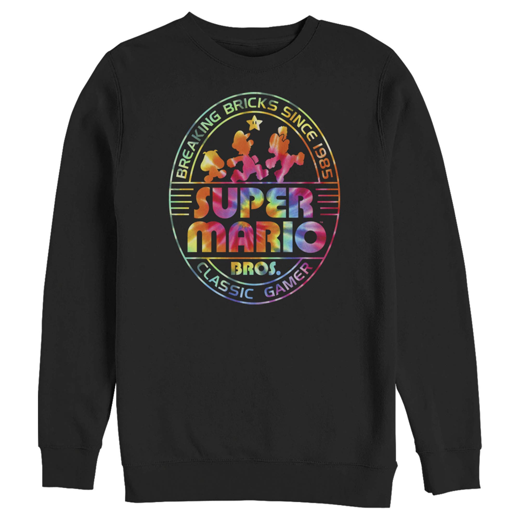 Men's Nintendo Super Mario Brick Break 85 Tie-Dye Logo Sweatshirt - Retro Gaming Hoodie for Casual Wear & Mario Fans Gift