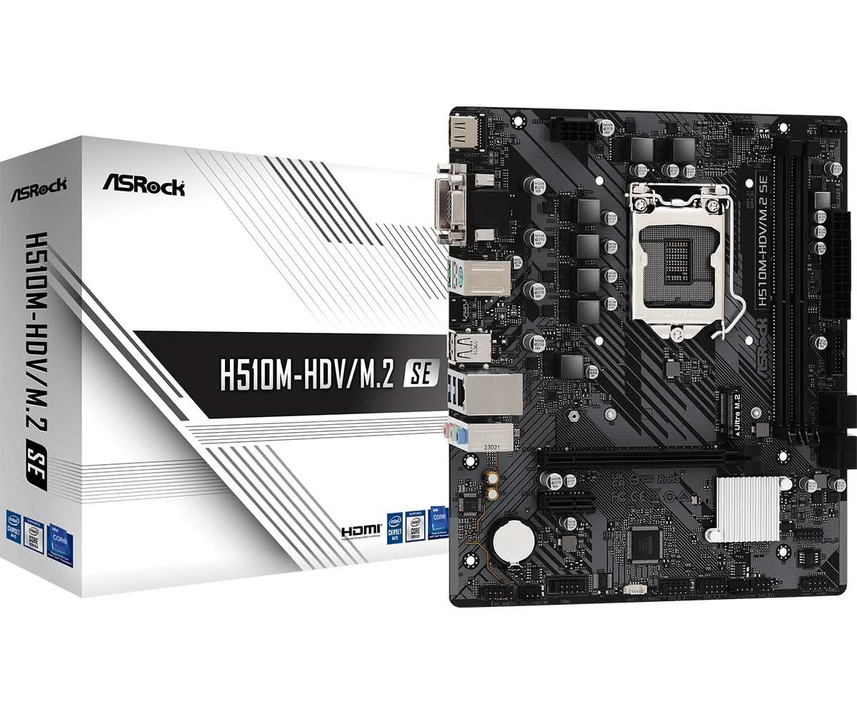 ASRock H510M HDV/M.2 SE Micro ATX Motherboard for Intel 10th/11th Gen CPUs - LGA 1200 Socket, DDR4, M.2 Slot - Perfect for Gaming PC Builds & Home Office Workstations