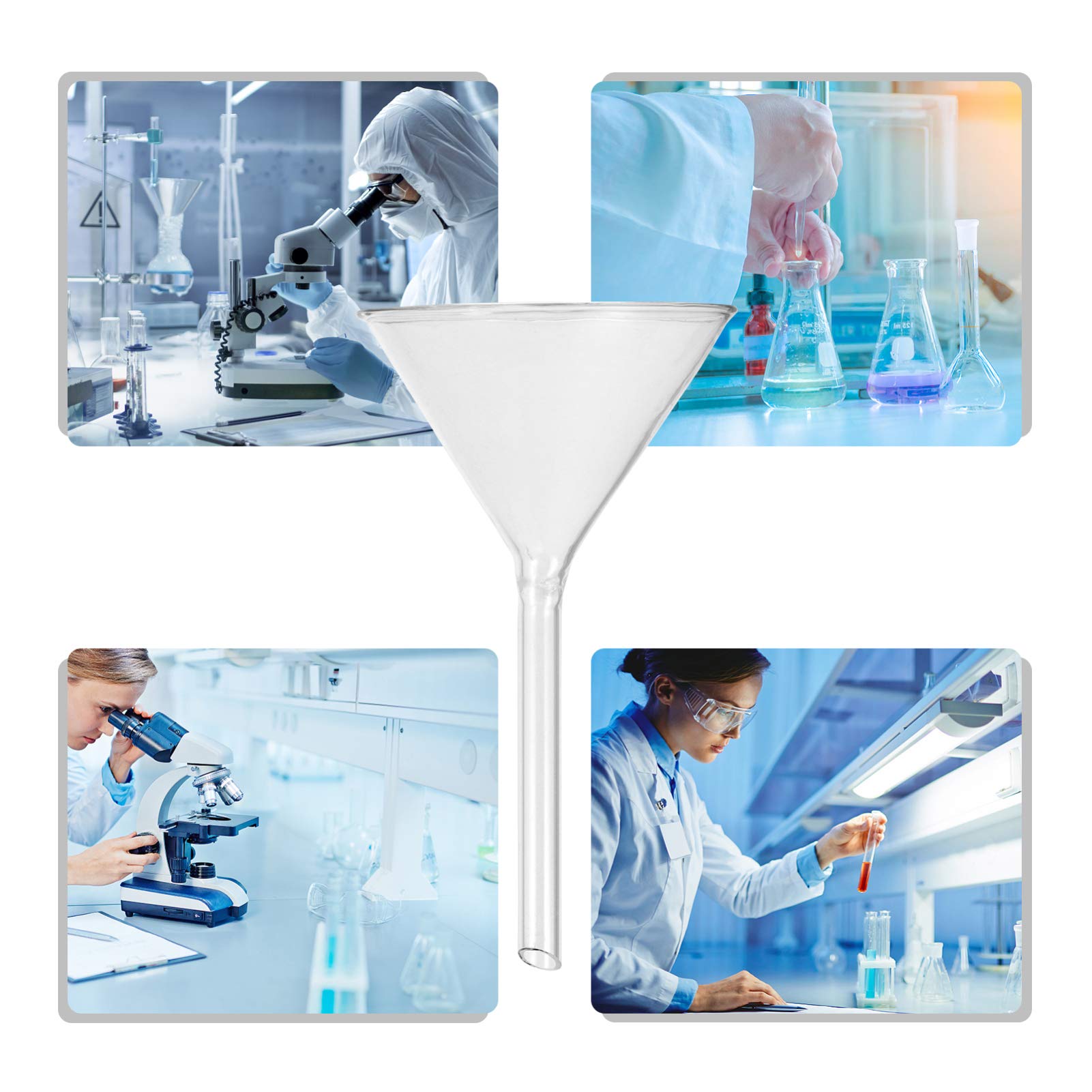 4-Piece Lab Glass Funnel Set - Scientific Glass Triangle Funnels for Bottle Filling, Perfumes, Essential Oils & Laboratory Chemicals | Perfect for Science Experiments, DIY Crafts & Essential Oil Blending