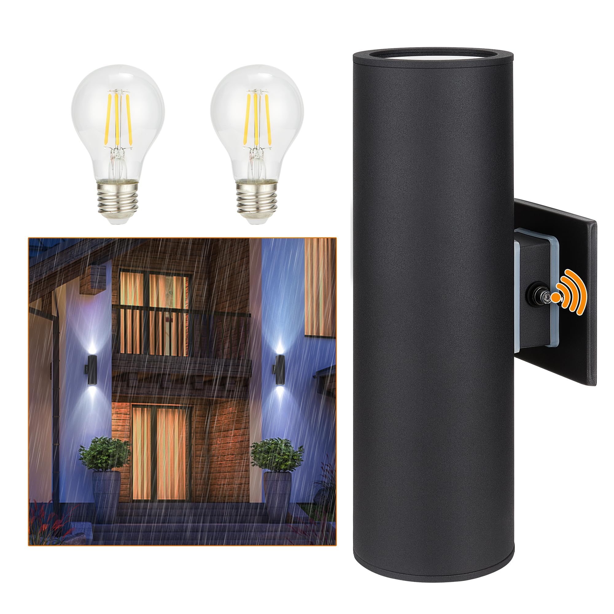 Outdoor Wall Lights with Dusk to Dawn Sensor - Matte Black Waterproof Exterior Lanterns for Porch, Patio & Garage Doorway - E26 Base Socket, Anti-Rust Up Down Lighting (Perfect for Home Security & Landscape Illumination)