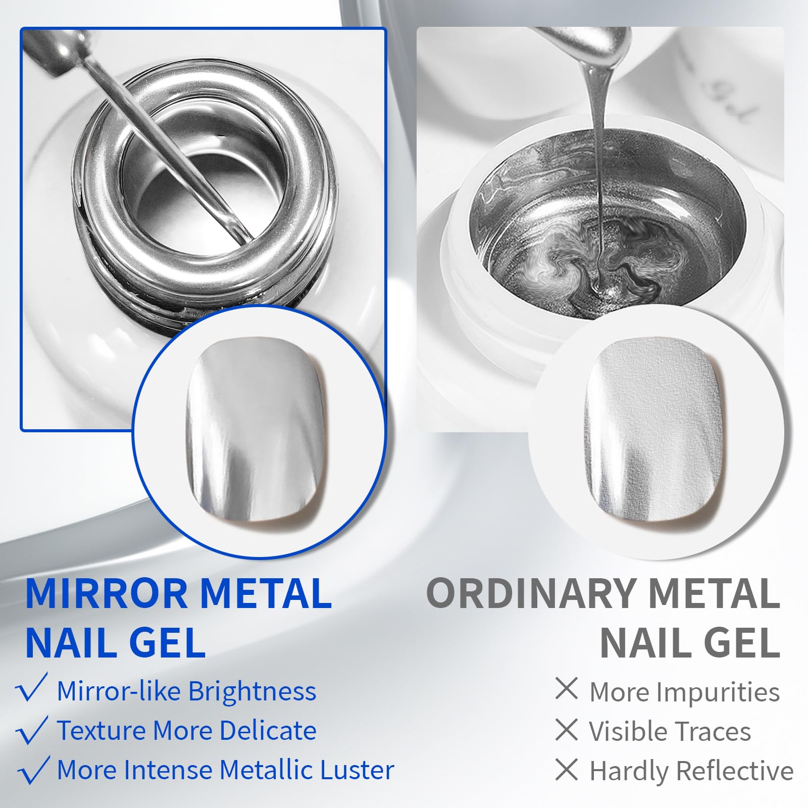 DAGEDA 12ml Metallic Silver Nail Polish Gel - Mirror Chrome High Gloss UV/LED Soak Off DIY Nail Art with Thin Brush - Perfect for Salon, Home Manicure & Party Nail Designs