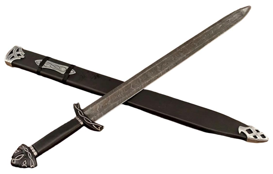 Handmade Damascus Steel Viking Sword - Functional Battle Sword for Hunting & Medieval Reenactment | Viking Gift for Men, Valentine's Day Present | Perfect for Cosplay, Collectors & Historical Enthusiasts