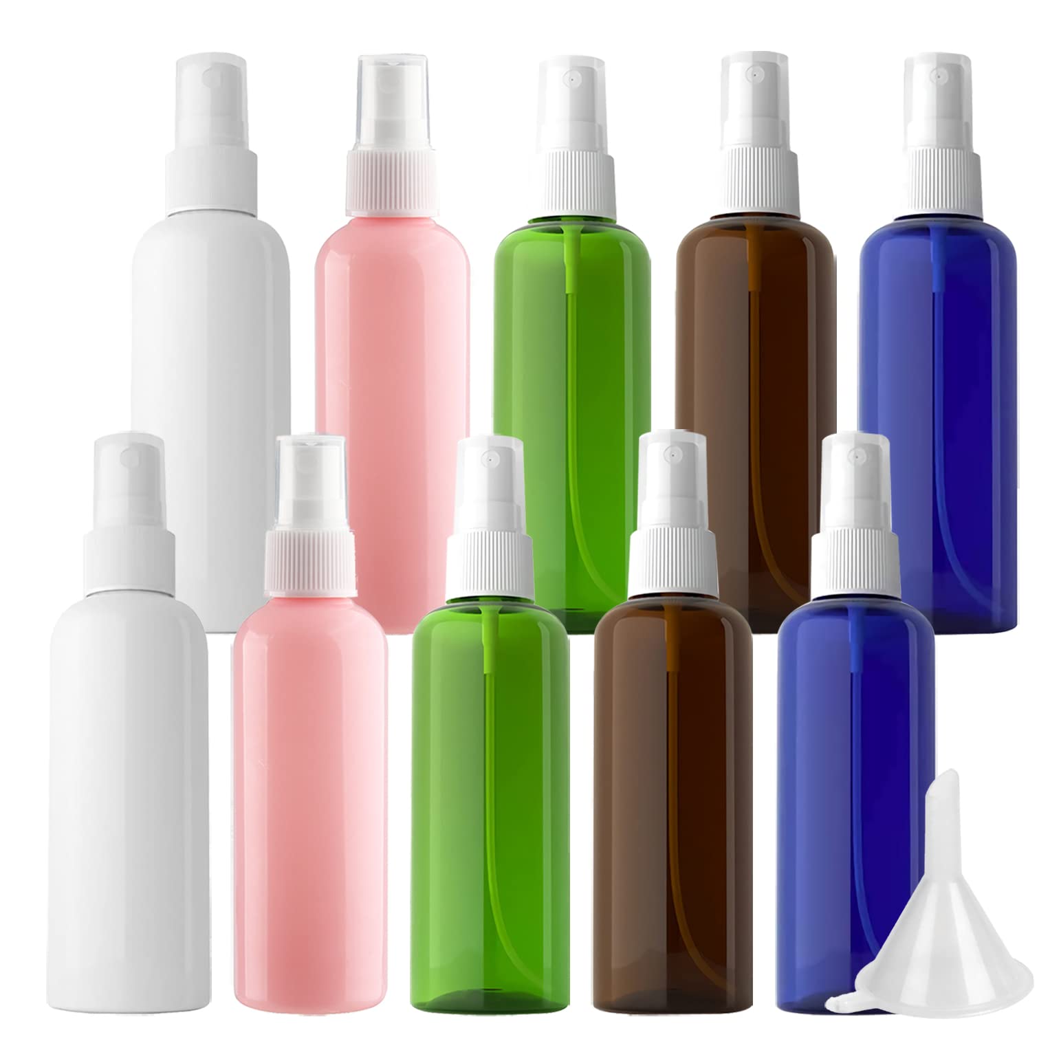 LusDoly 100 Pack - 100ml Empty Plastic Fine Mist Spray Bottles with White Sprayer & Funnel - Refillable Travel Containers for Perfume, Cosmetic, Hair Care, Essential Oils - Perfect for DIY, Salon, Home & Travel Use