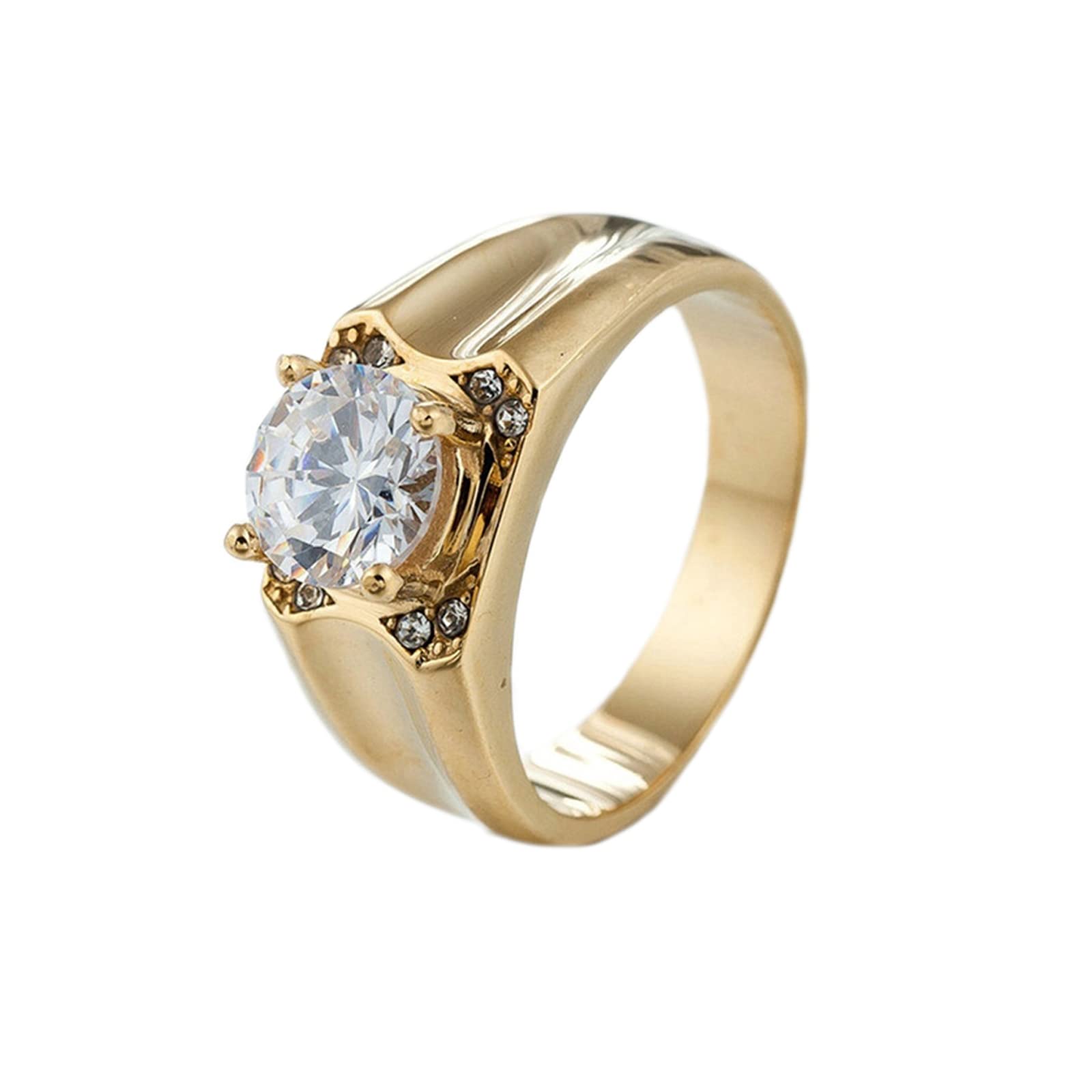 Men's Promise Ring - Stainless Steel High Polished Round Cubic Zirconia Wedding Band in Silver/Gold - Perfect for Engagement, Anniversary & Romantic Gifts