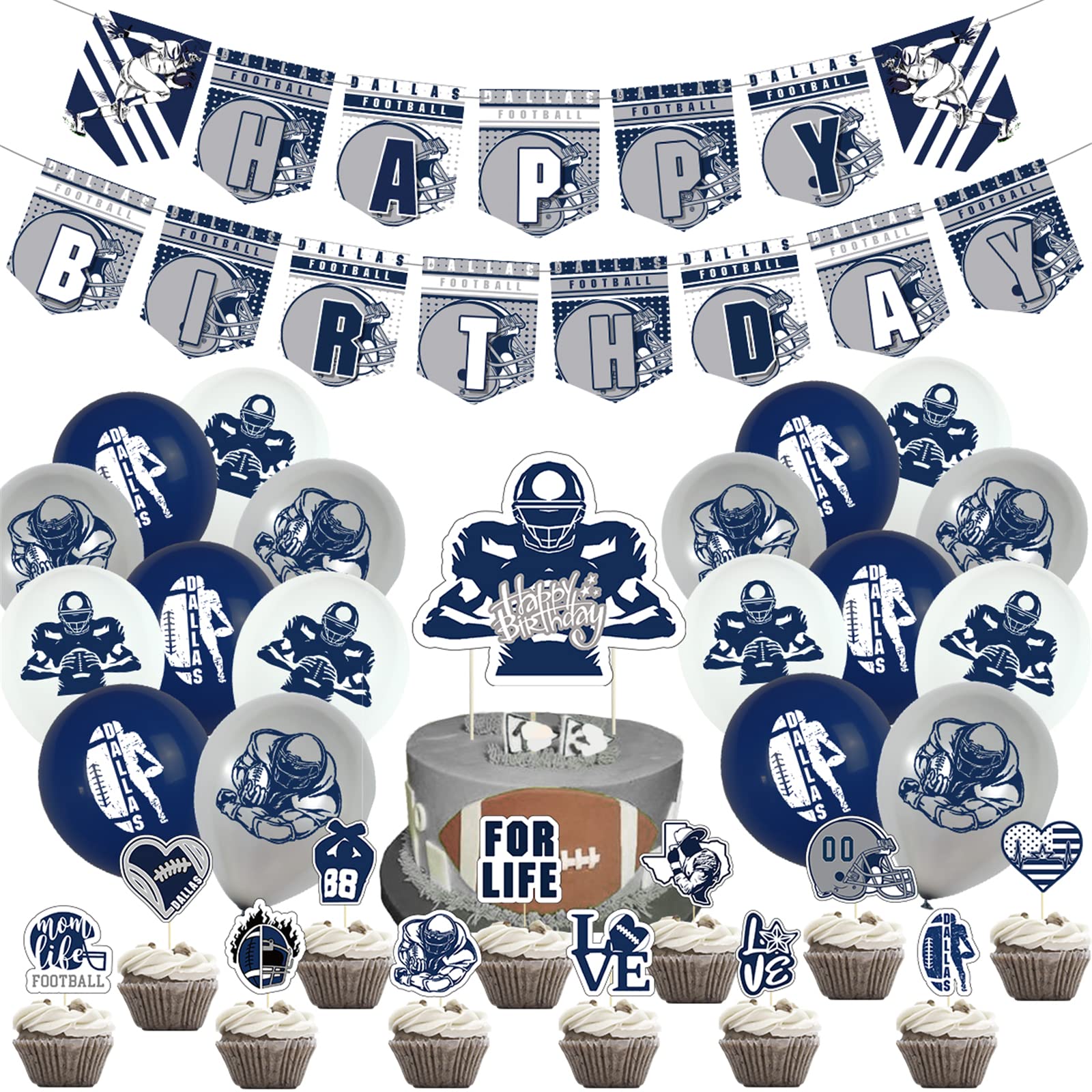 Football Party Decorations Set - 32 PCS Blue Birthday Balloons & Supplies for Men, Women, Boys & Girls | Perfect for Sports-Themed Birthday Parties, Game Day Celebrations & Tailgating Events