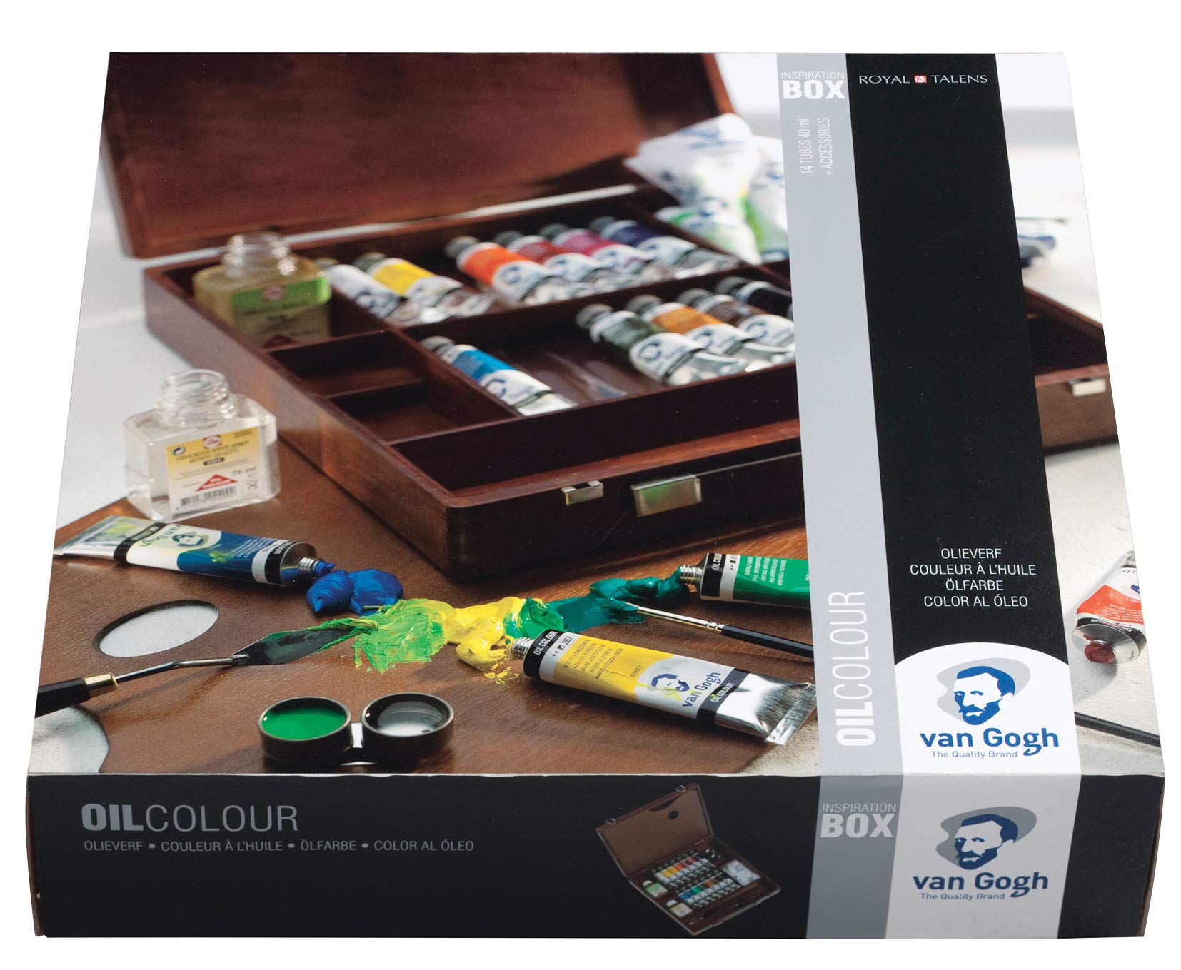 Van Gogh Oil Paint Set - 14x40ml Tubes with Premium Brushes & Wooden Storage Box - Professional Artist Supplies for Canvas Painting & Art Projects