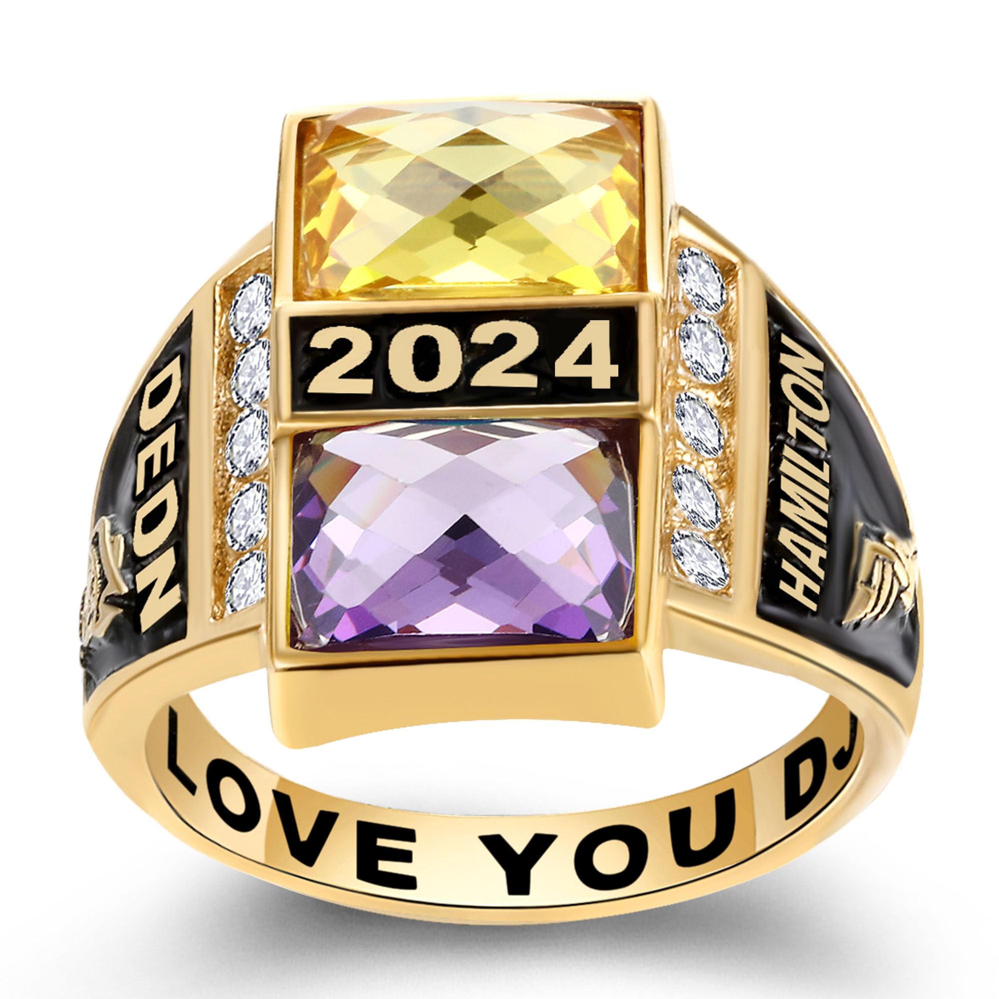 Custom Personalized Class Rings for Men - 925 Sterling Silver with Two Birthstones, Gold Plated High School Rings (Size 5-15) | Perfect for Graduation Gifts, Alumni Reunions & Special Occasions