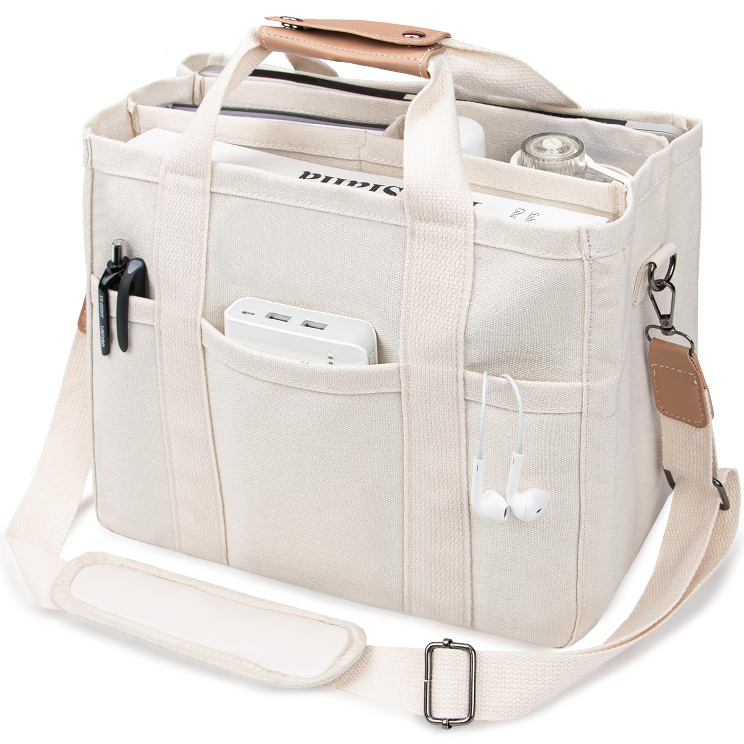 Stylish Canvas Tote Bag for Women with Multi-Pocket - Perfect for Work & Travel