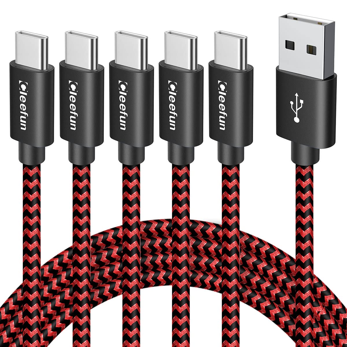 CLEEFUN 6ft USB C to USB A Fast Charging Cable 5-Pack - Durable Braided Nylon Cord for iPhone 16/15 Pro Max, Samsung Galaxy S24/S23/S22/S21, Pixel - Perfect for Home, Office & Travel Charging