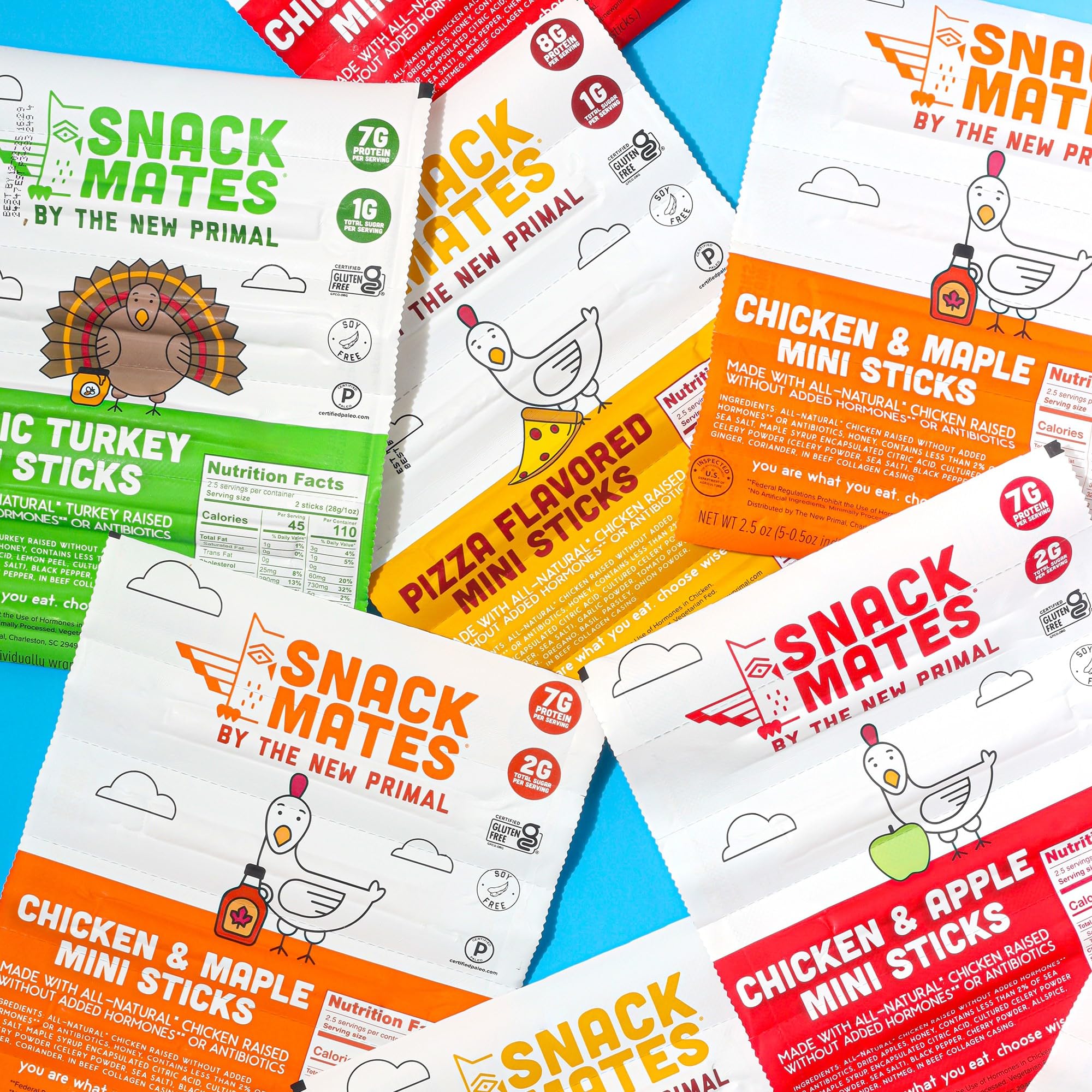 The New Primal Snack Mates Chicken & Maple Sticks – Gluten Free, Low Sugar, High Protein (7g) Healthy Kids Snacks – 50 Calorie Mini Paleo Jerky Meat Sticks (40 Pack) – Perfect for School Lunches, After-School Snacks & On-The-Go Nutrition