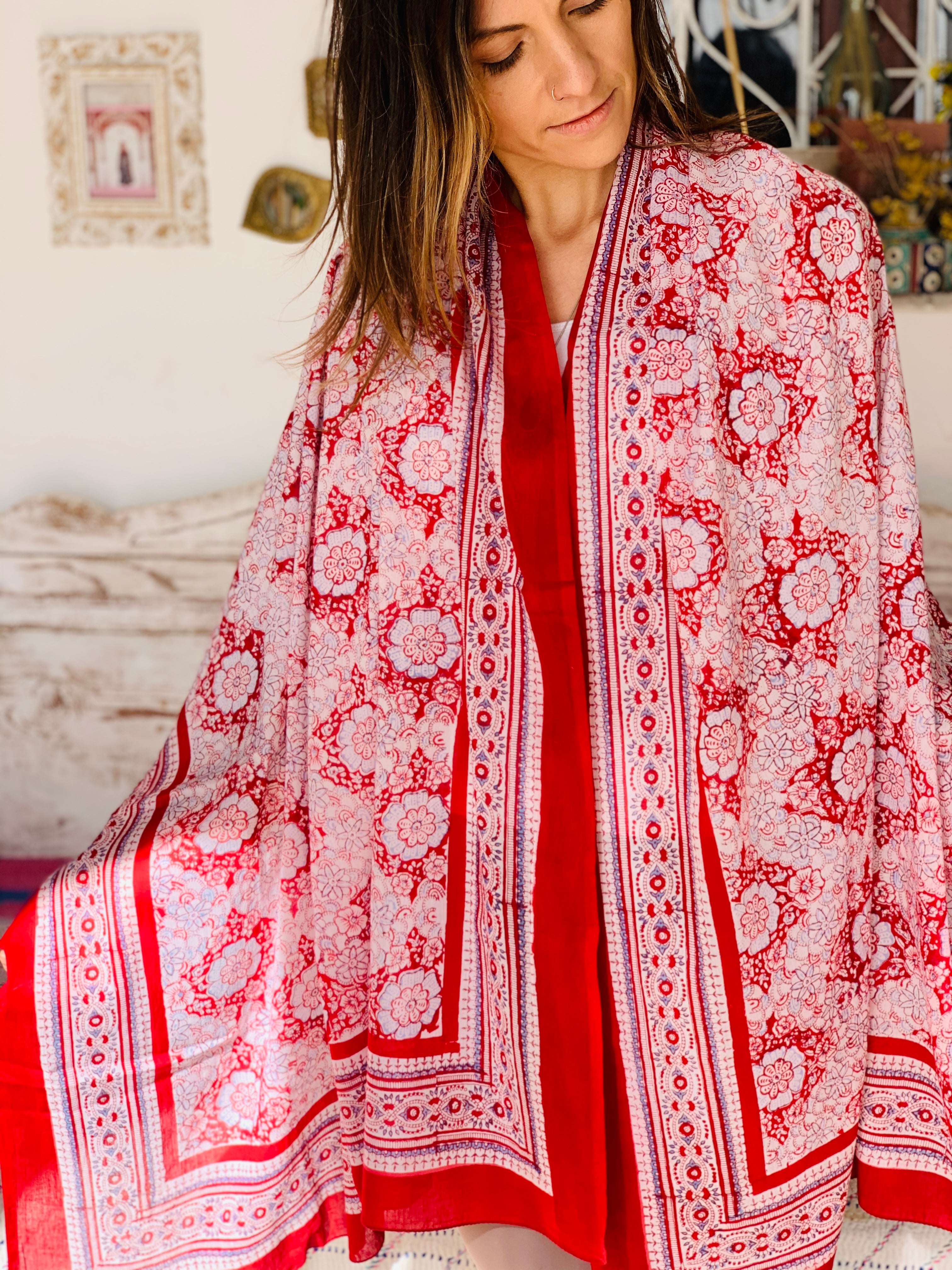 Stylish Block Print Cotton Sarong Pareo Shawl - New Collection for Beach, Pool, and Summer Fashion