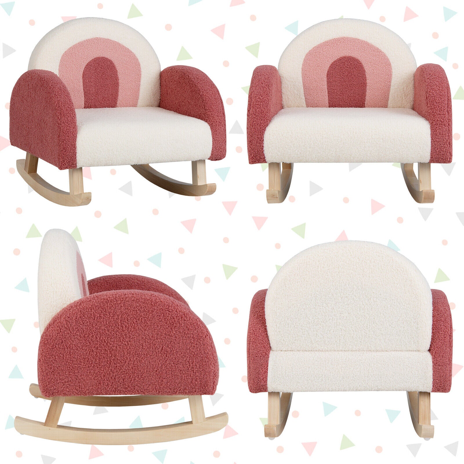 Kids Rocking Chair - Velvet Upholstered Children's Sofa with Solid Wood Legs in Red | Perfect for Nursery, Bedroom & Playroom Decor