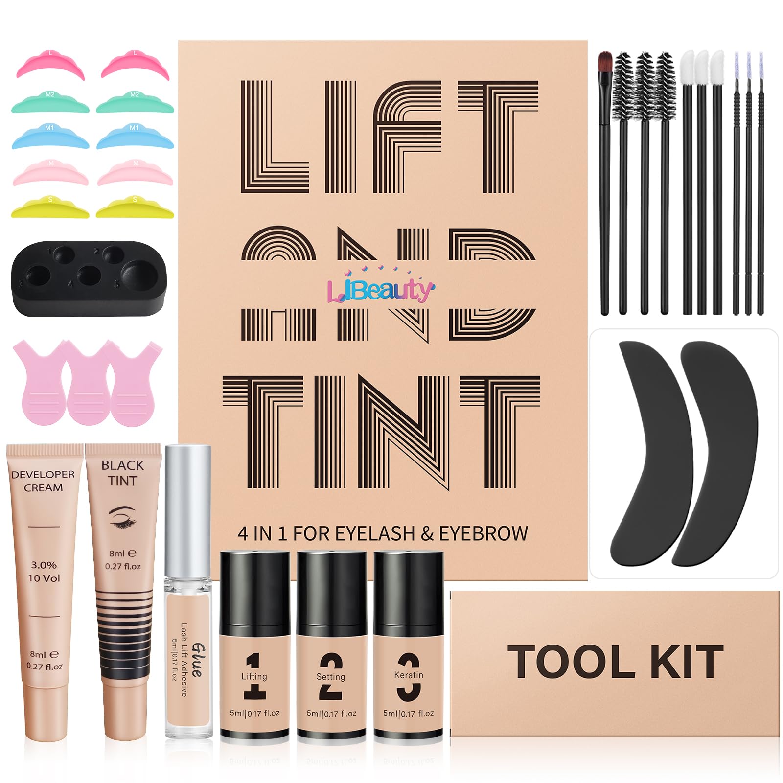 Libeauty Professional Lash Lift & Brow Lamination Kit - DIY Eyelash Perming & Tinting Set with Complete Tools for Home & Salon Use (Black) | Perfect for At-Home Beauty Treatments & Professional Styling