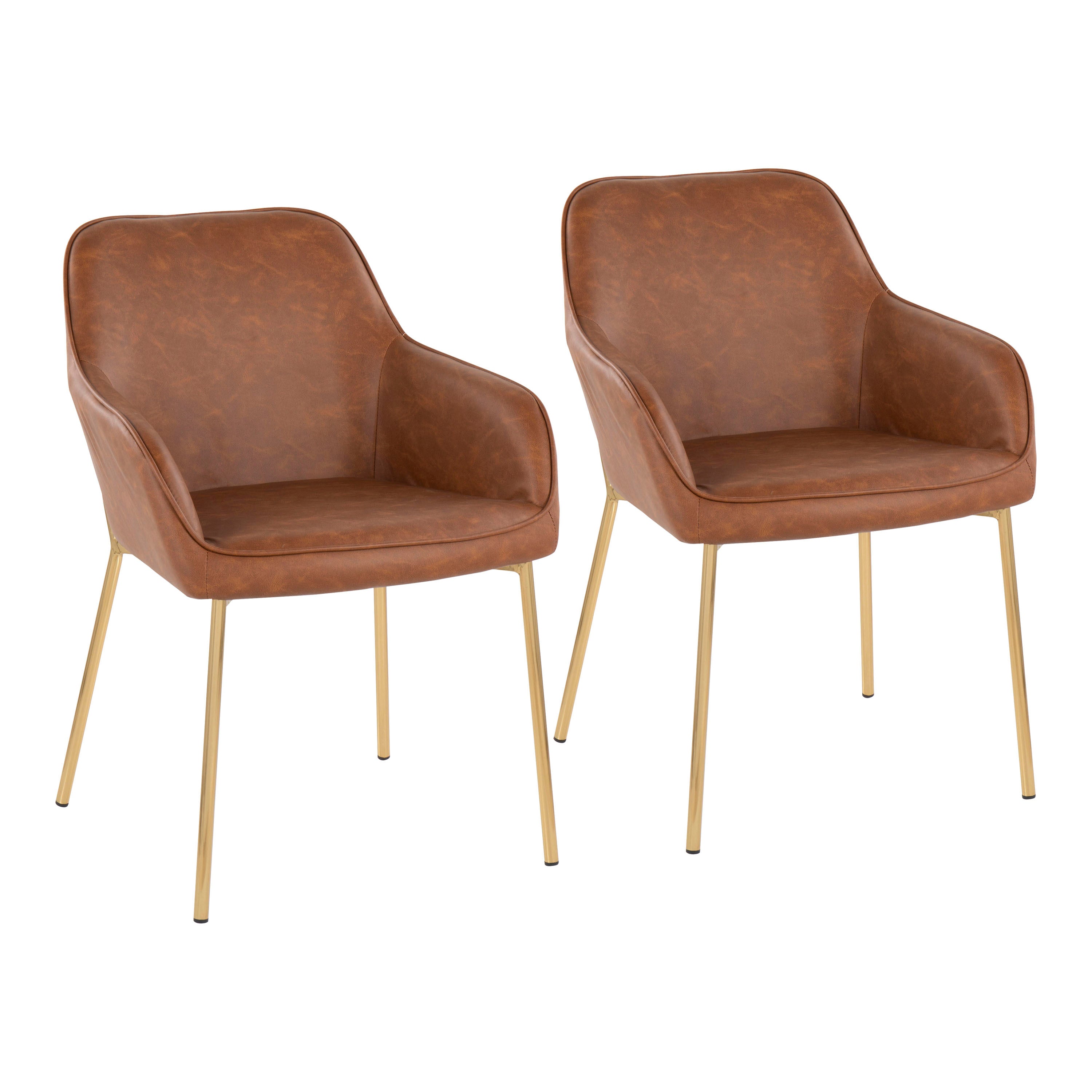 LumiSource Daniella Modern Dining Chairs - Set of 2 Gold Metal Frame with Camel Faux Leather Upholstery - Perfect for Kitchen, Dining Room & Contemporary Home Decor
