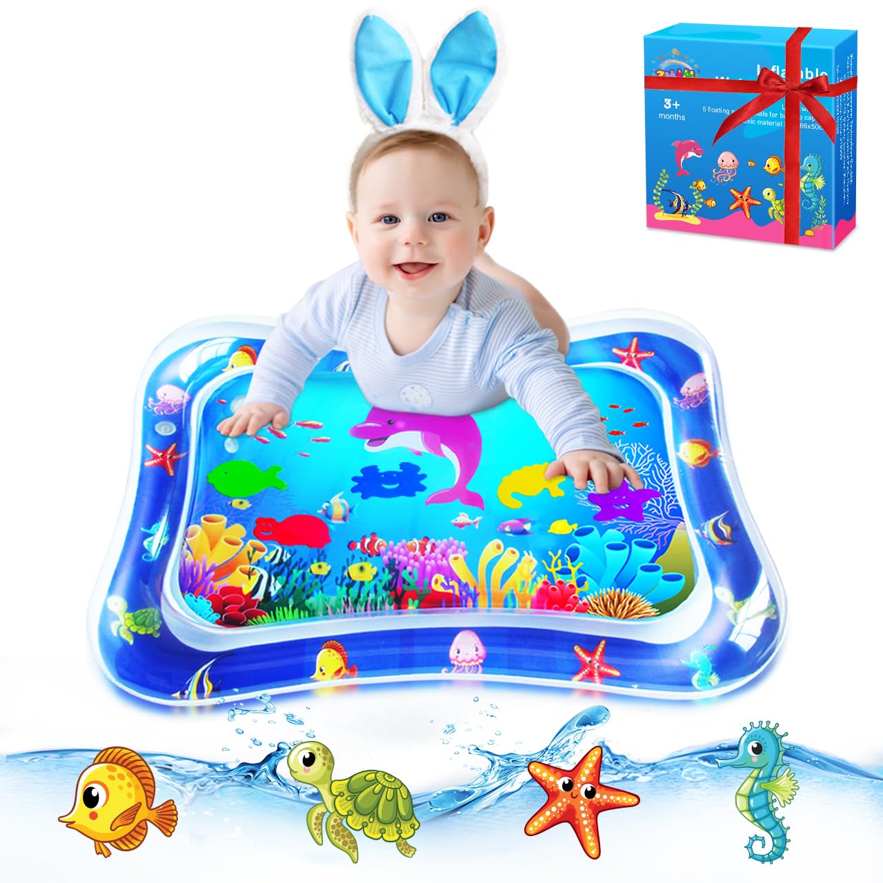 ZMLM Inflatable Baby Tummy Time Water Play Mat - Sensory Activity Toy for Newborns & Infants 3-12 Months | Developmental Toy for Boys & Girls | Perfect Easter Gift & Toddler Playmat (Blue) - Great for Floor Play, Sensory Development & Early Learning Activities