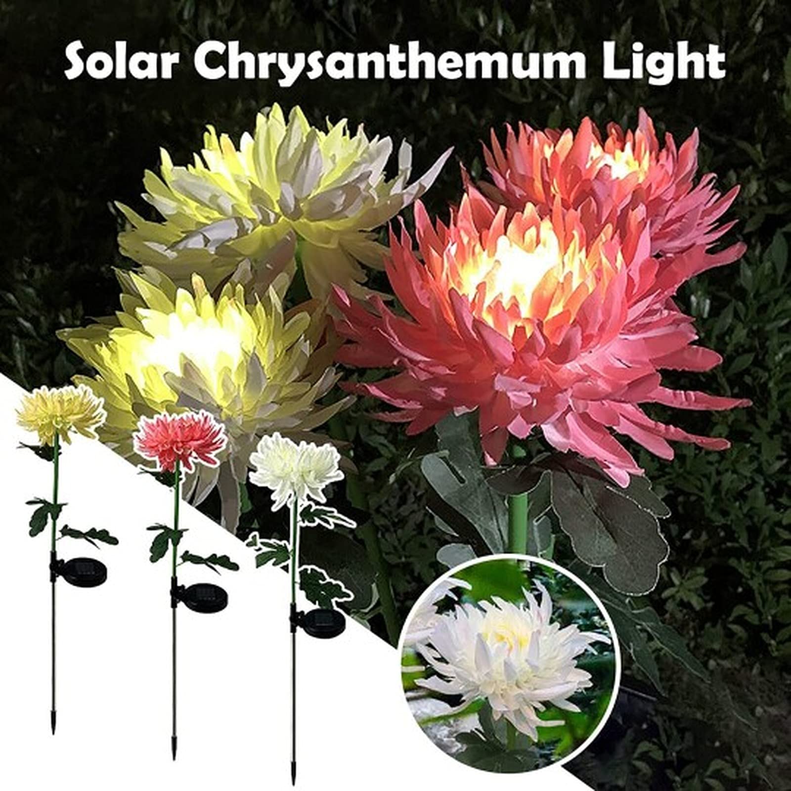 Solar Powered Yellow LED Chrysanthemum Garden Stake - Outdoor Artificial Flower Lights for Landscape Decoration | Perfect for Backyard, Patio, Pathway & Garden Decor at Night