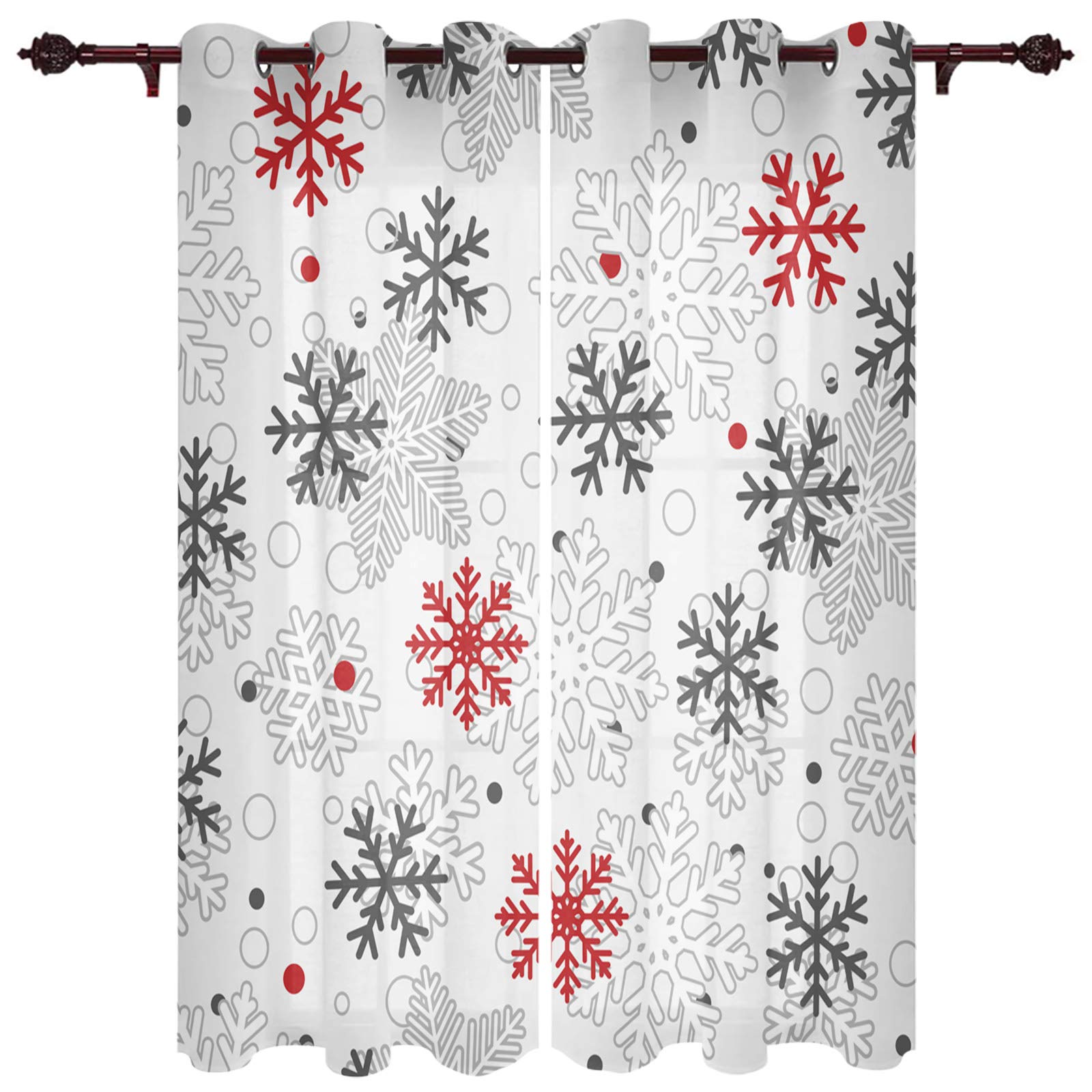 Winter Holiday Christmas Snowflake Sheer Curtains - 2 Panels, 84 Inch Length with Grommet Top for Kitchen, Living Room, Bedroom, Patio & Sliding Glass Doors | Festive Window Treatment & Seasonal Home Decor for Xmas Celebrations