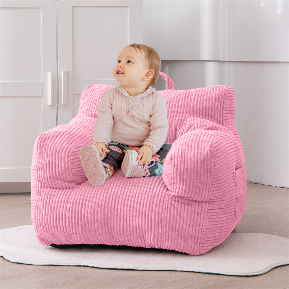 MAXYOYO Kids Bean Bag Chair - Soft Corduroy Bean Bag Couch with Armrests for Children's Room, Nursery & Playroom (Pink) - Perfect for Reading, Gaming & Relaxing
