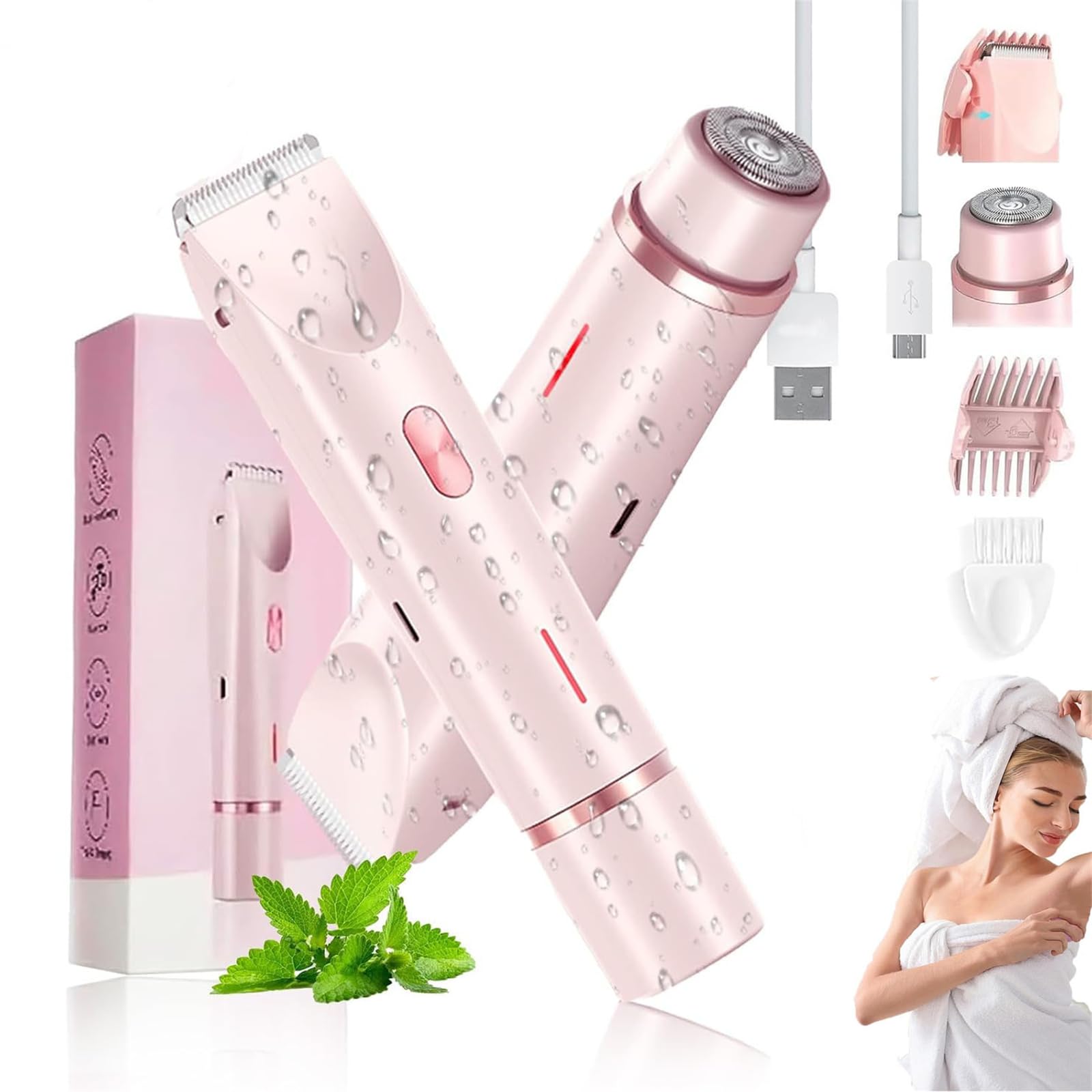 Reshline 2-in-1 Electric Shaver for Women - Wet & Dry Rechargeable Lady Razor with Floating Heads, Pink (2025 New Model) | Smooth Legs & Underarms - Perfect for Travel, Gym & Quick Hair Removal at Home