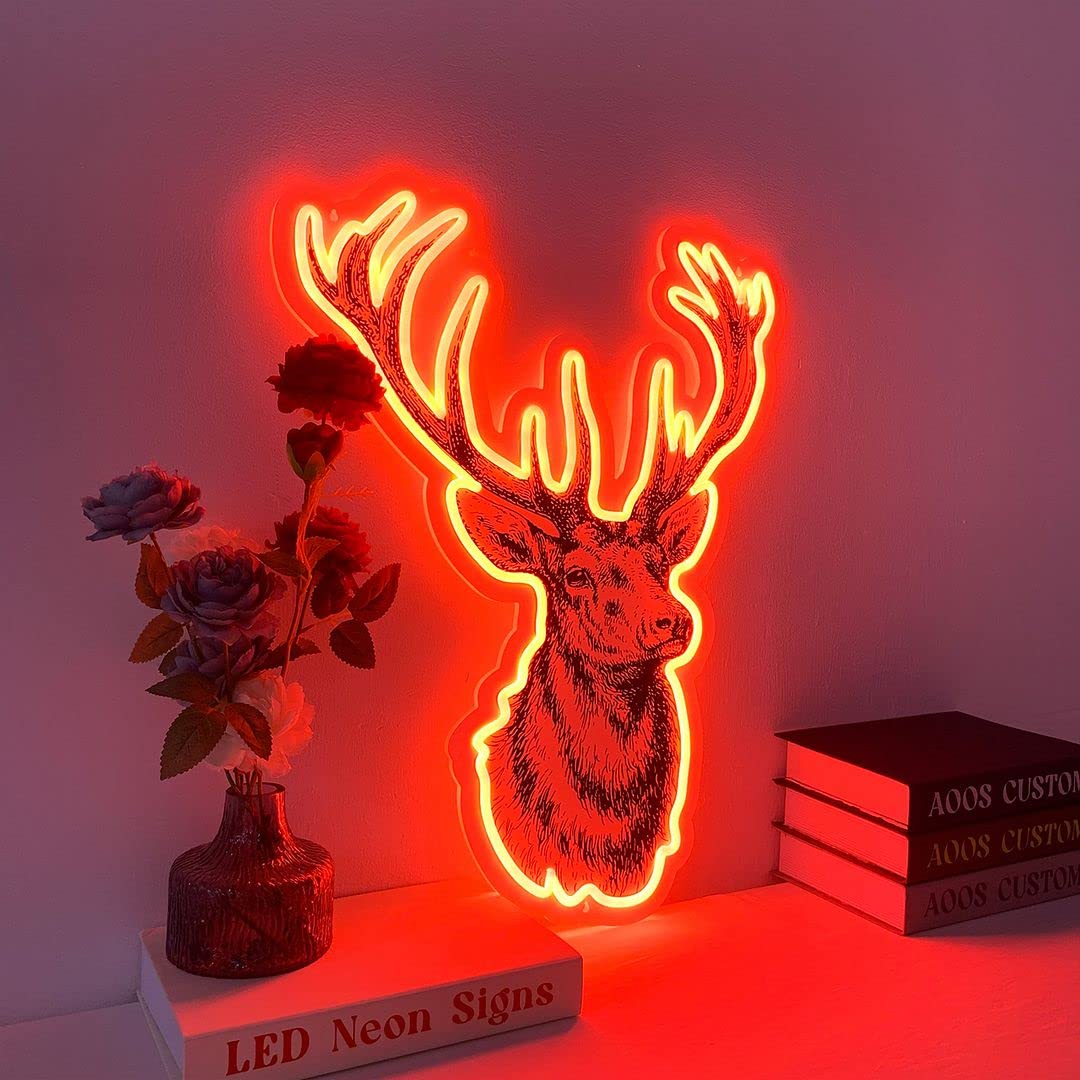 **Deer Neon Signs for Wall Decor - Custom LED Neon Lights for Bedroom, Home, Wedding & Party - Aesthetic Room Lighting for Bathroom & Kitchen - Perfect for Gifts, Bars & Cafe Decor**