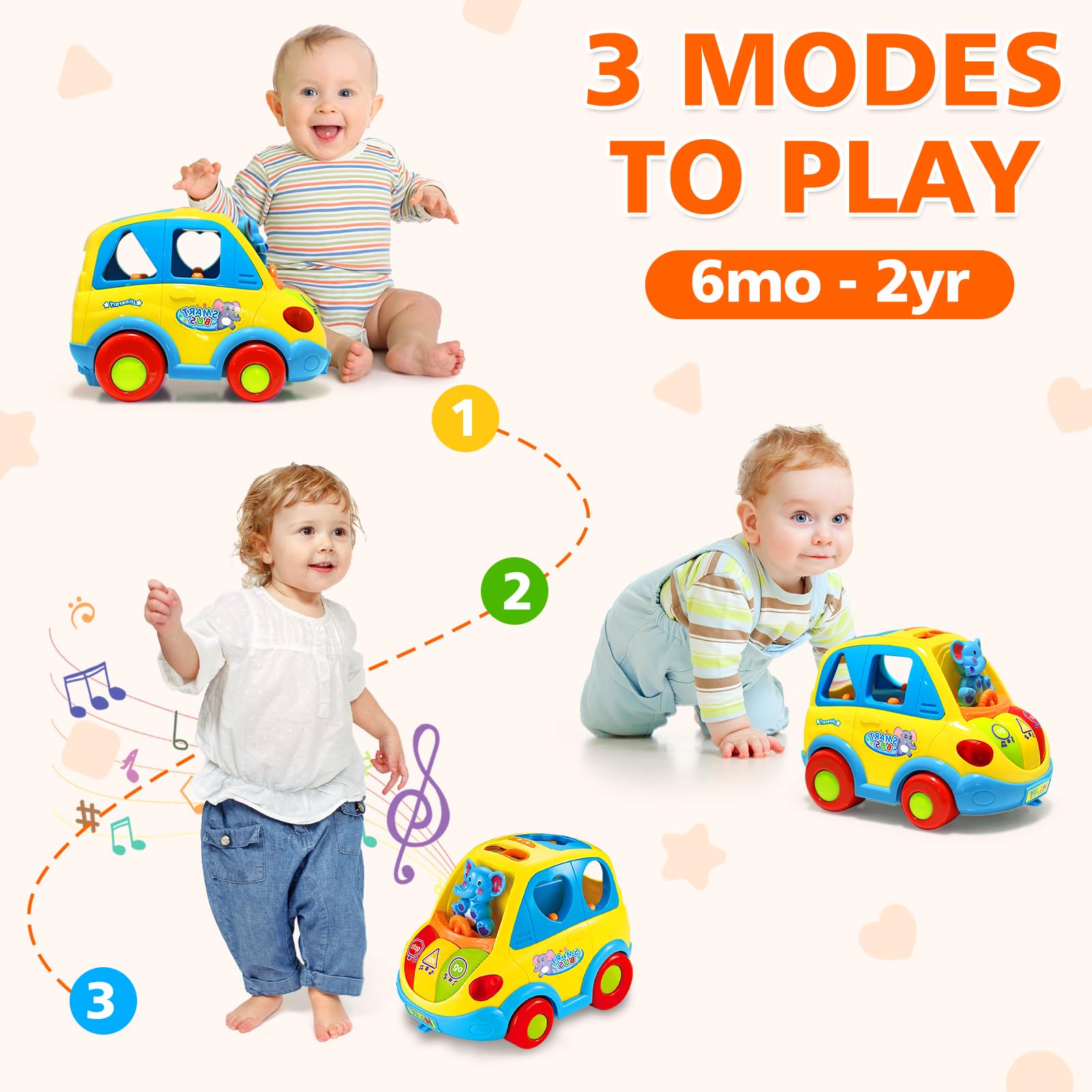 Best Montessori Musical Bus Toy for 1-3 Year Old Boys & Girls - Smart Shape Learning with Lights & Sounds - Ideal Christmas & Birthday Gift for Toddlers 6-18 Months | Perfect for Early Education, Sensory Development & Interactive Playtime