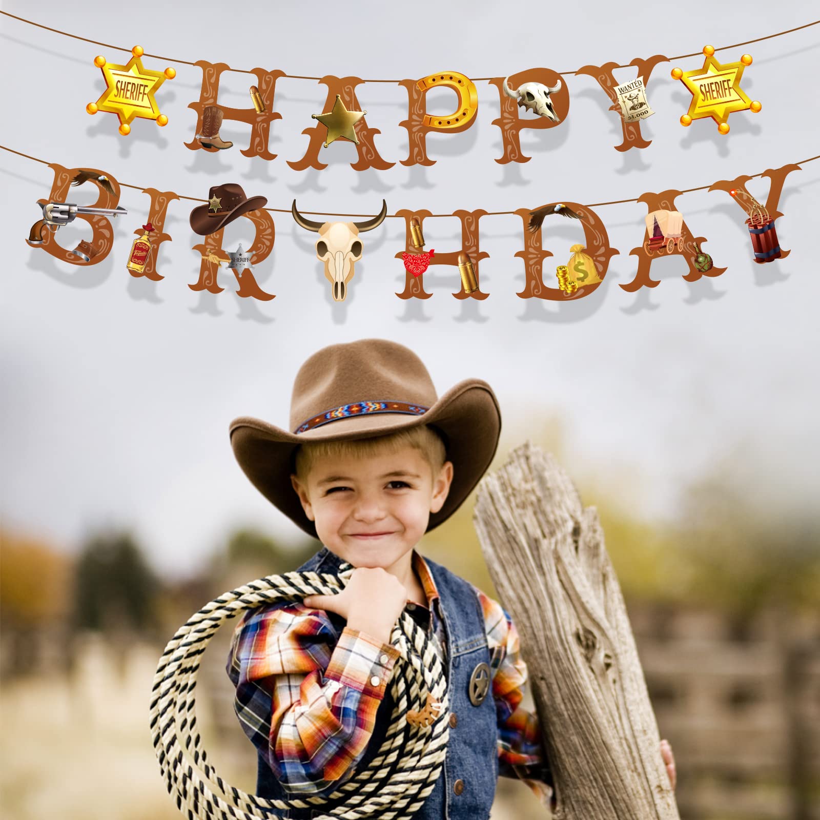 Western Cowboy Birthday Party Decorations for Boys - Happy Birthday Banner, Boots & Cowboy Theme Party Supplies for 1st Birthday, Baby Shower, Wild West Themed Events (Perfect for Cowboy Themed Parties, Barnyard Celebrations & Western Style Decor)