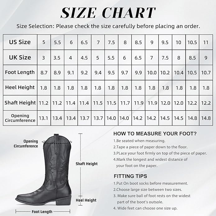 IUV Women's Western Cowboy Boots - Stylish Cowgirl Boots with Pointed Toe & Mid-Calf Height - Perfect for Country Dancing, Rodeos, and Casual Wear