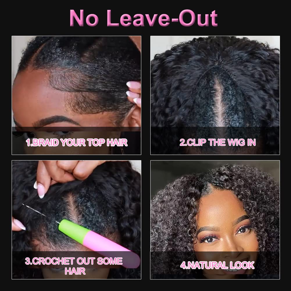V Part Wig Human Hair Kinky Curly 20 Inch - Glueless No Leave Out U Part Wigs for Black Women | 180% Density Natural Black Human Hair Wigs | Perfect for Daily Wear, Parties & Protective Styling