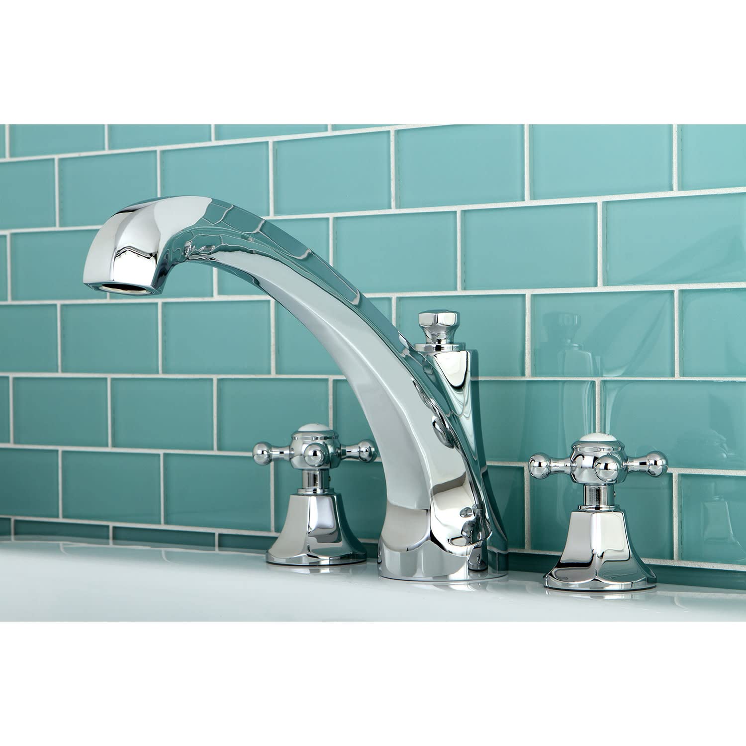 Kingston Brass KS4328BX Brushed Nickel Roman Tub Filler with Metal Cross Handle - Premium Bathroom Faucet for Freestanding & Clawfoot Tubs - Perfect for Luxury Bathrooms & Spa Retreats