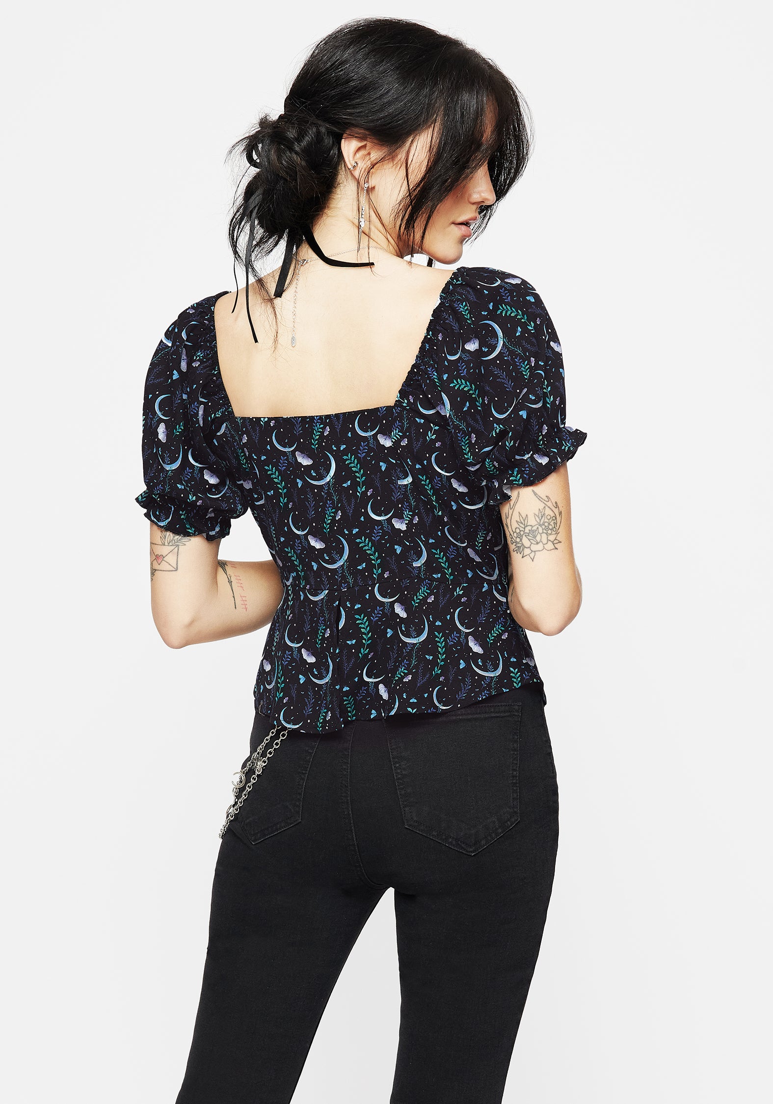 Stylish Diana Moon Moth Print Button Up Shirt for Women - Perfect for Casual Outings, Office Wear & Boho Fashion