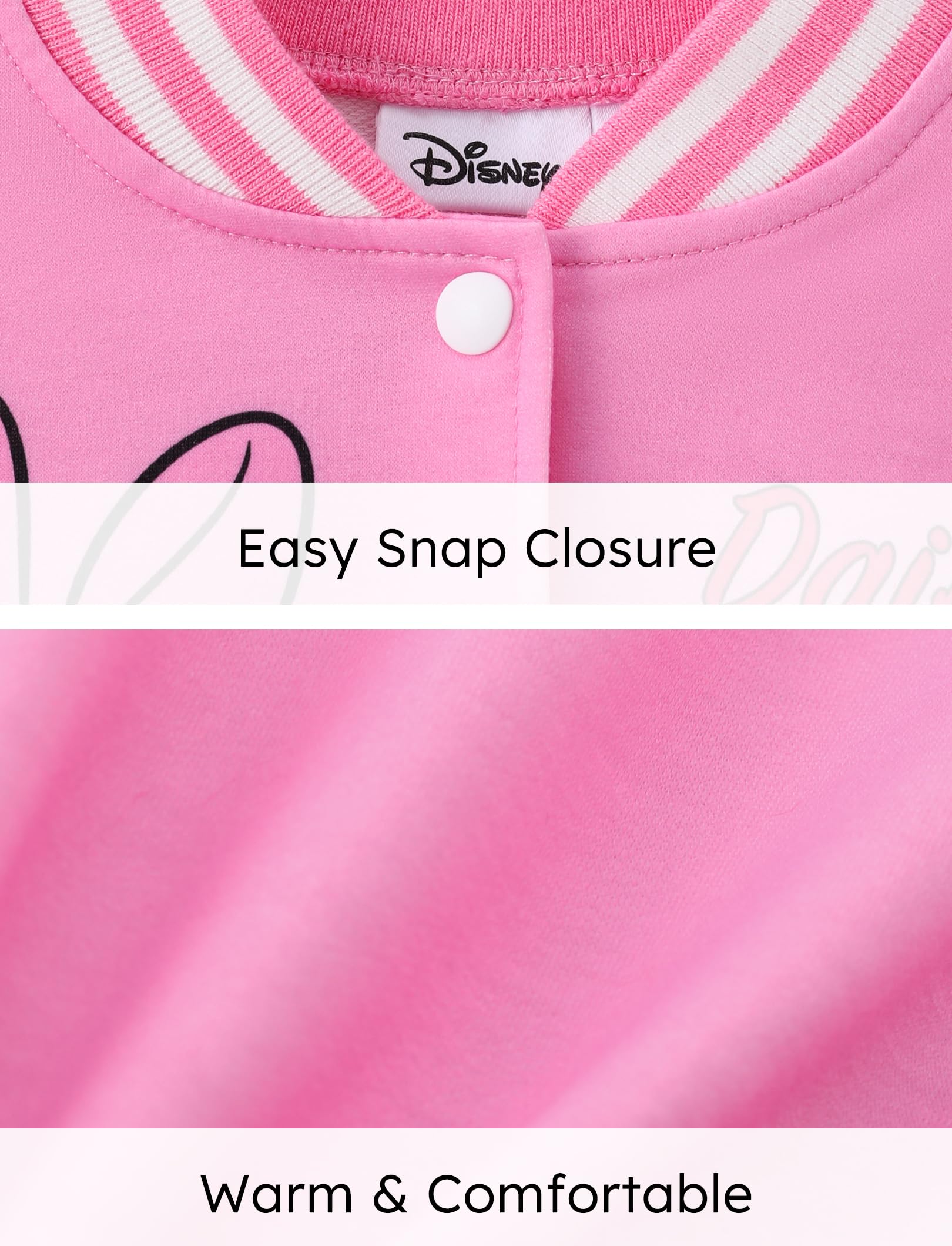 Disney Minnie Mouse & Mickey Mouse Stitch Kids Varsity Bomber Jacket - Lightweight Button-Up Sweatshirt for Toddler to Big Kids (2T-14) | Cute Cartoon Character Outerwear for School, Playdates & Family Outings