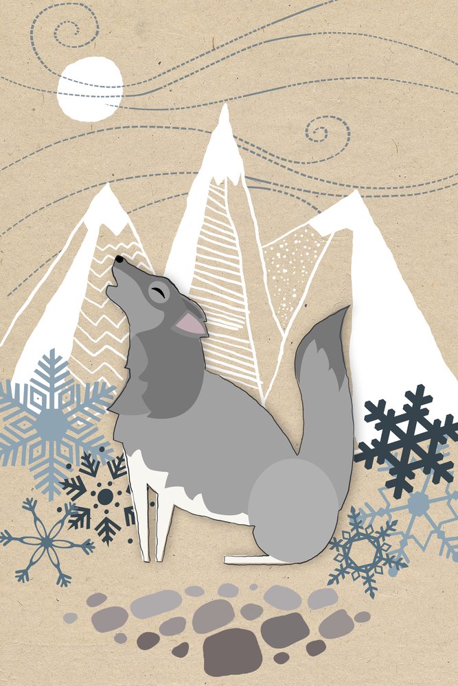 Winter Wolf Howling Giclee Gallery Print - 16x24 Inches Wall Art Decor, Travel Poster for Living Room, Bedroom & Office