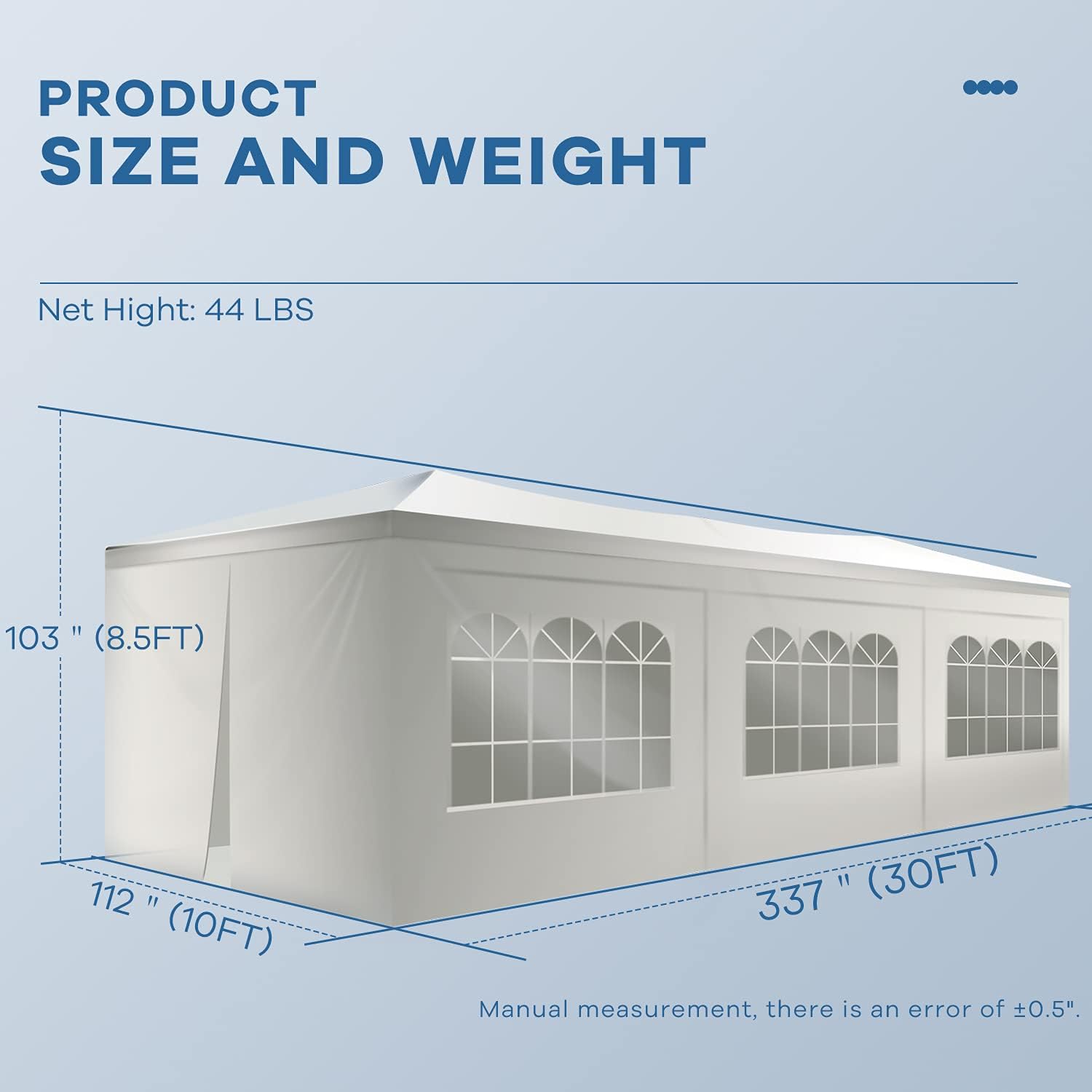 10'x30' Heavy Duty Waterproof Party Tent with UV Protection & 8 Removable Sidewalls - Outdoor Gazebo Canopy Pavilion for Weddings, Camping, Backyard Events & Picnic Shelter (White)