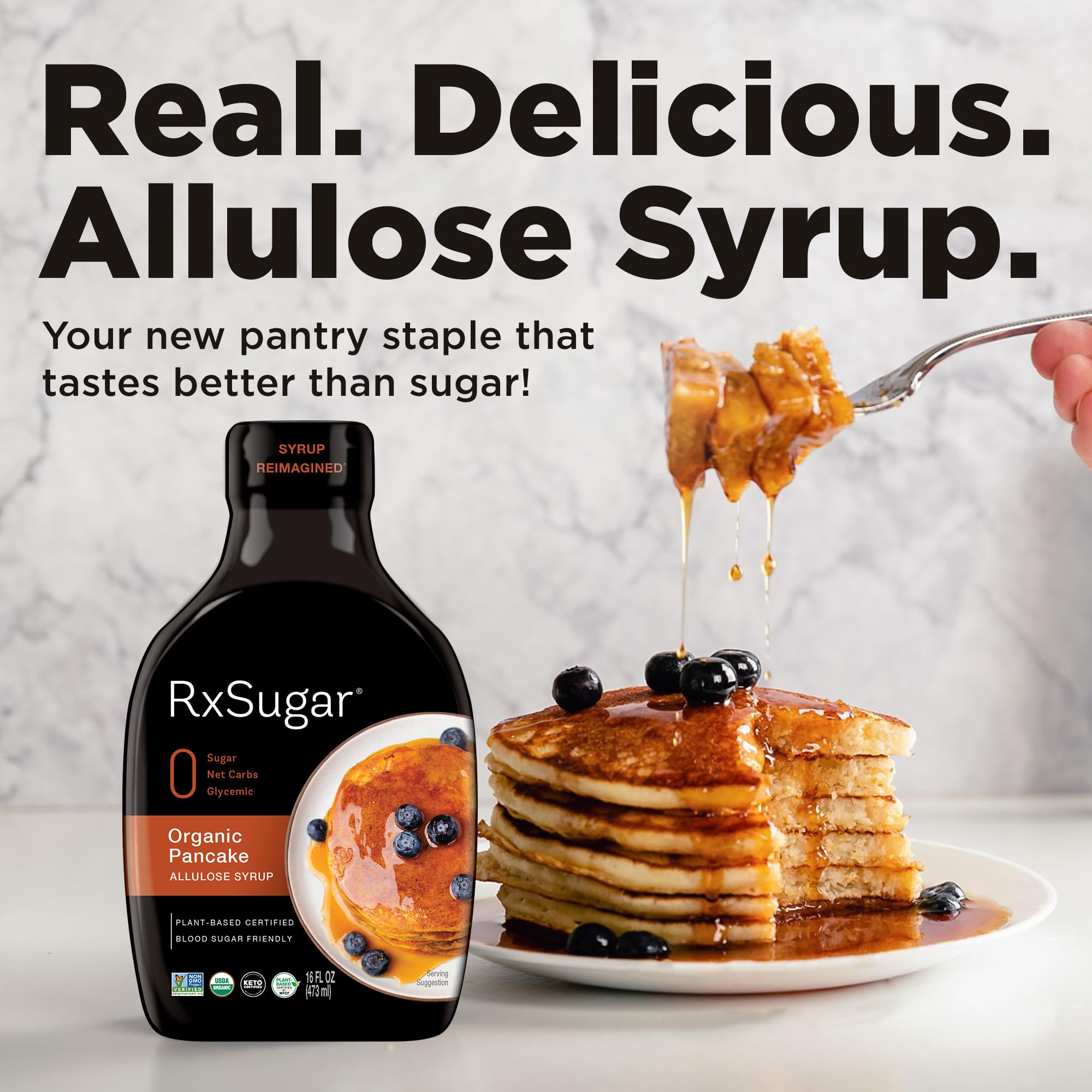 Organic Pancake Syrup 2-Pack with Allulose Sweetener | Diabetes-Safe, Keto Certified, Non-GMO & Gluten-Free | Natural Sugar Alternative for Healthy Breakfast & Desserts | Perfect for Pancakes, Waffles & Yogurt Toppings