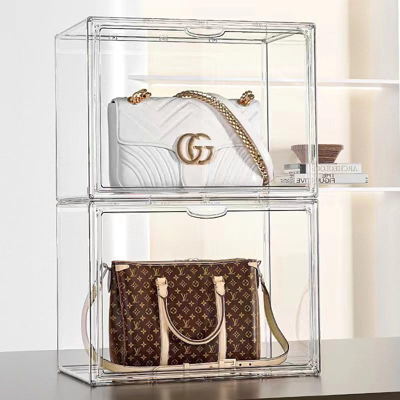 Clear Stackable Plastic Storage Box with Magnetic Lid - Organize Cosmetics, Shoes & Collections - Transparent Display Container (1-Pack) - Perfect for Home, Office & Retail Organization