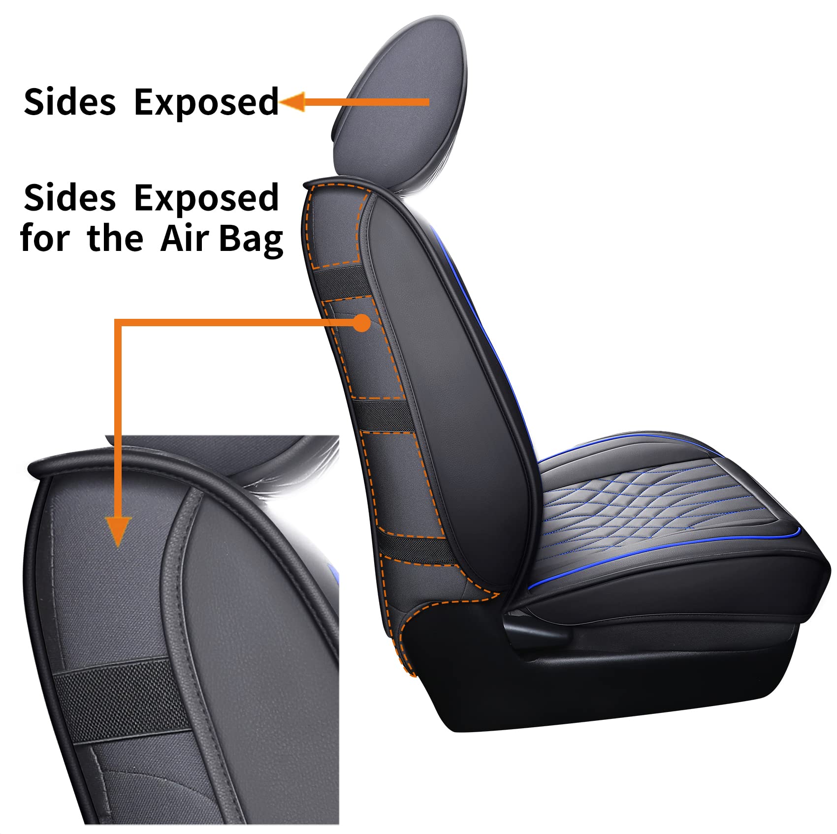 YIERTAI Waterproof Faux Leather Seat Covers for Toyota Tacoma 2005-2025 Models - Compatible with Crew Cab, Double Cab, Access Cab, TRD Off-Road, Limited, SR, SR5 & Trail Edition - 2-Piece Front Set (Black & Blue) - Perfect for Off-Roading, Camping & Daily Driving Protection