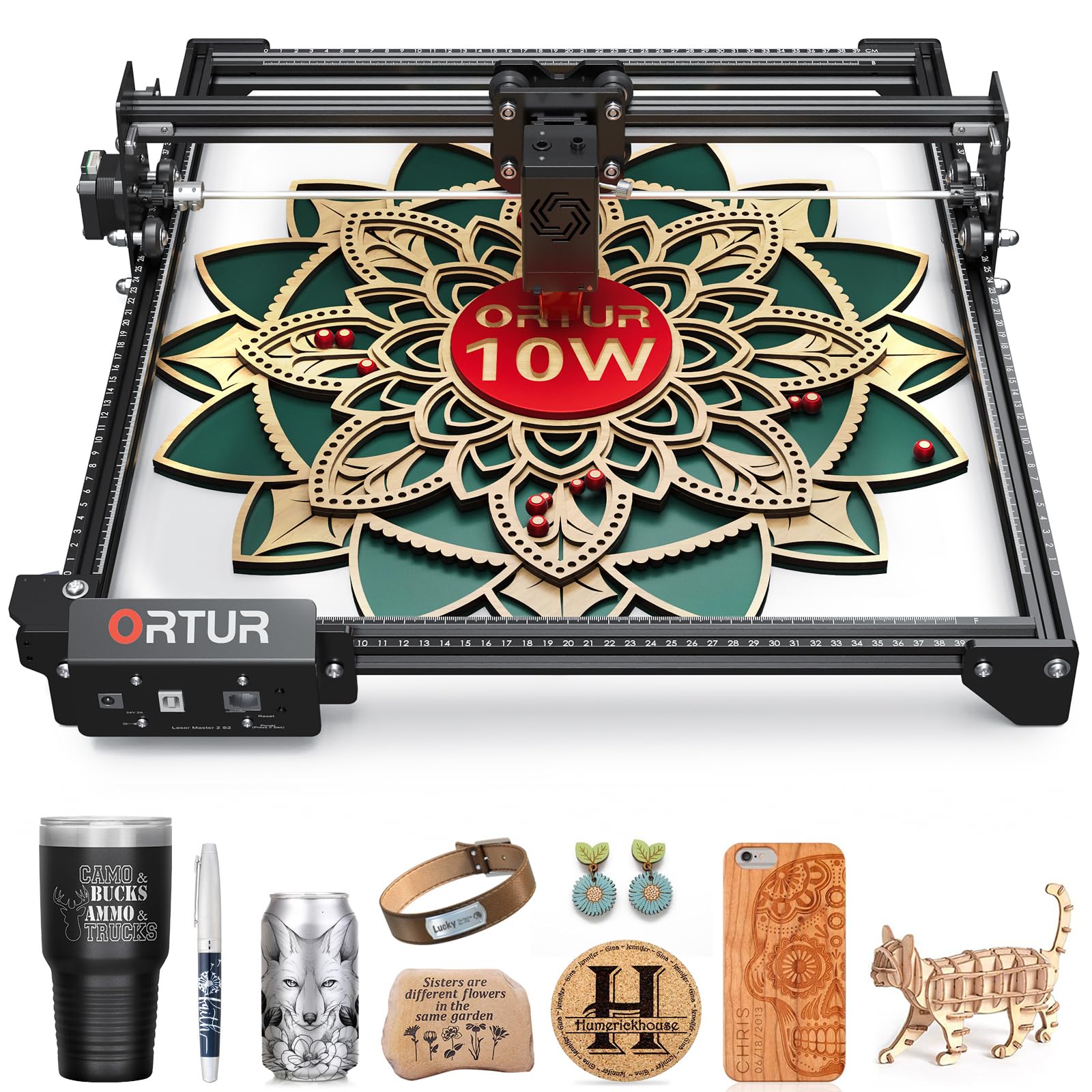 Ortur Laser Master 2 S2 LU2-10A 72W High Precision Laser Engraver & Cutter - 10W Output, 0.05x0.1mm Compressed Spot for Wood, Metal, Acrylic - Perfect for DIY Crafts, Sign Making & Personalized Gifts