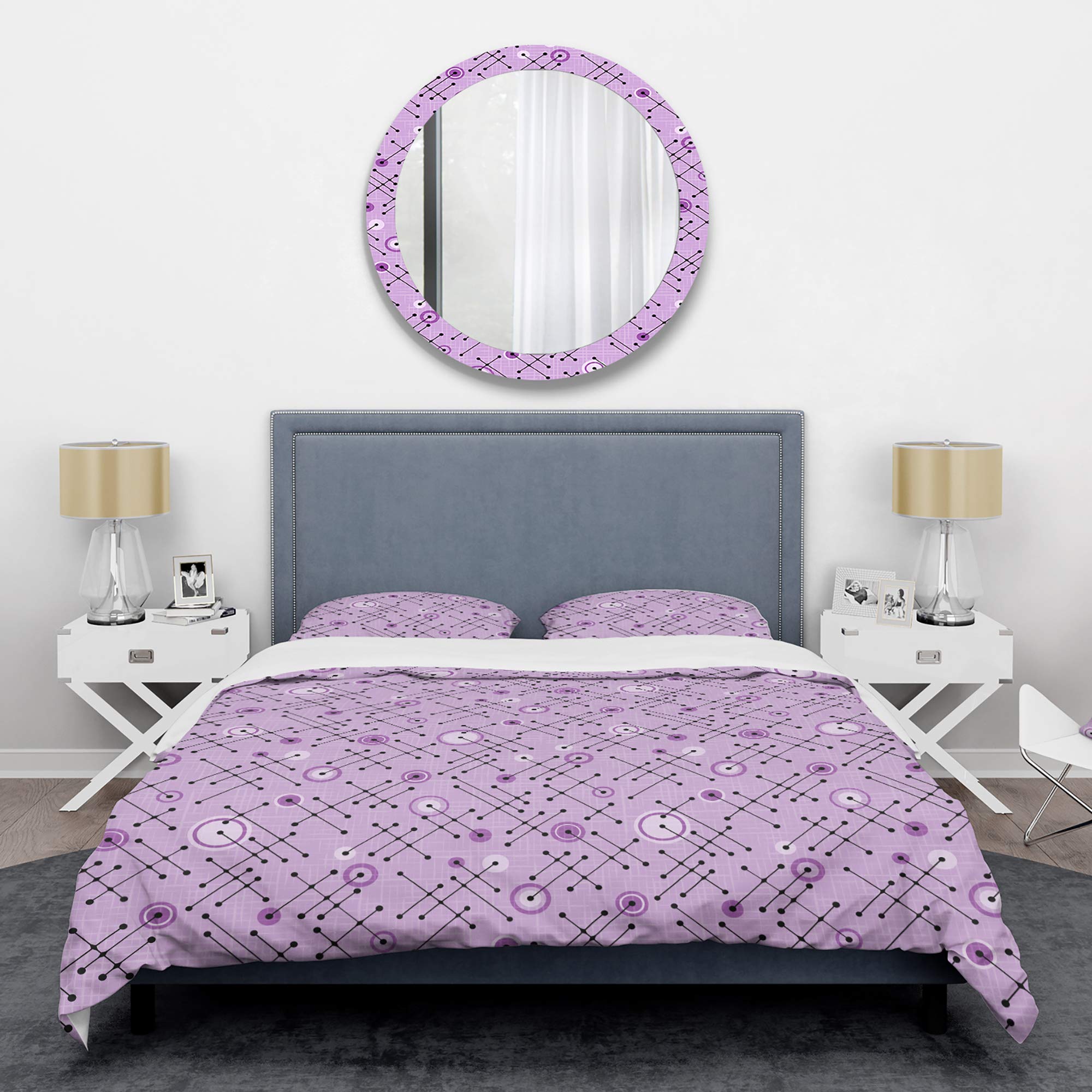 DesignQ 1950s Retro Mid-Century Modern Duvet Cover Set - King Size 3-Piece Bedding in Purple | Vintage Home Decor for Master Bedroom, Guest Room & Airbnb | All-Season Soft & Breathable Cotton Bedding Set