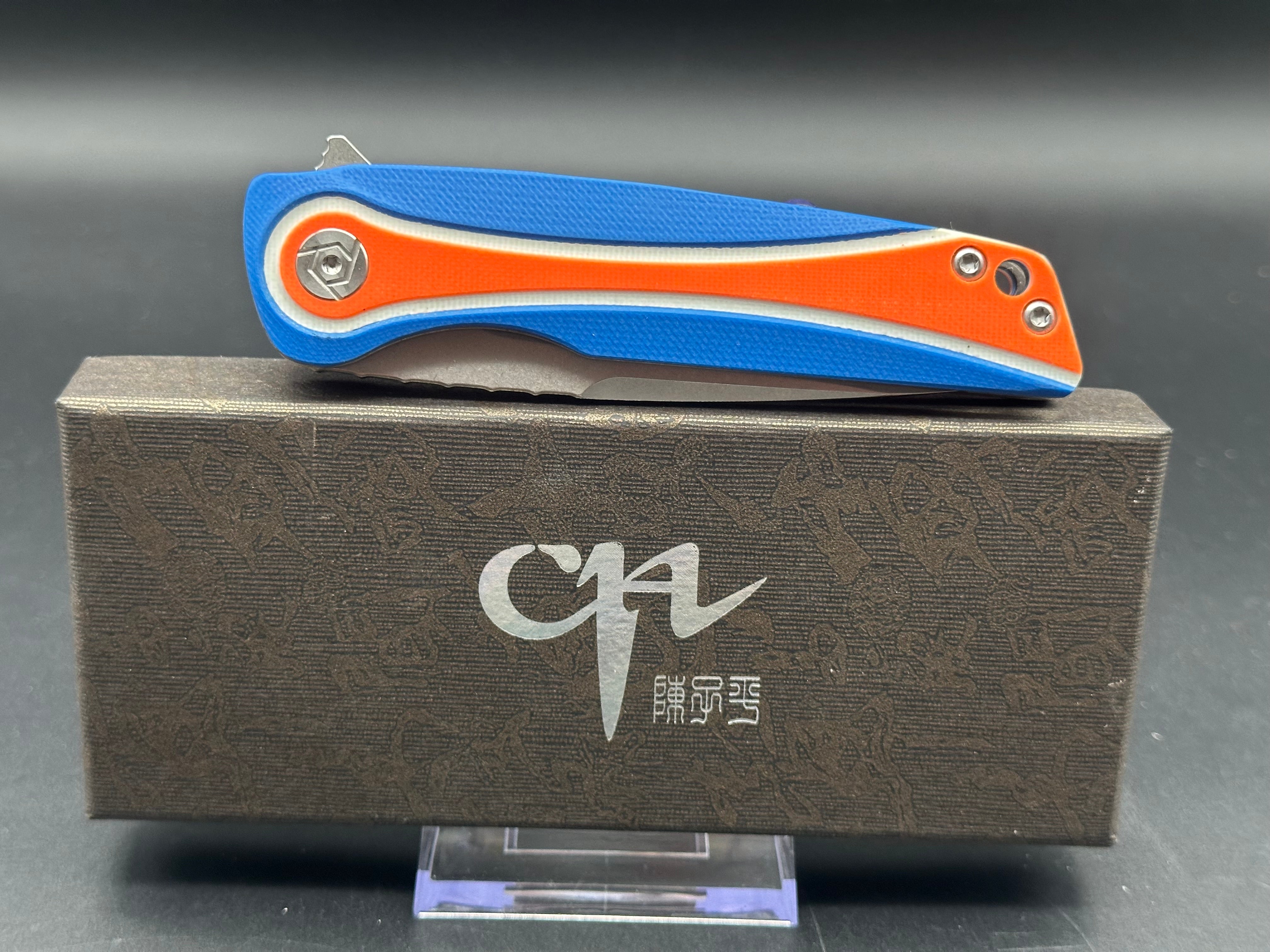 CH Knives CH3511 Folding Pocket Knife - Blue & Orange G10 Handle, Durable EDC Knife for Outdoor Camping, Hiking & Everyday Carry