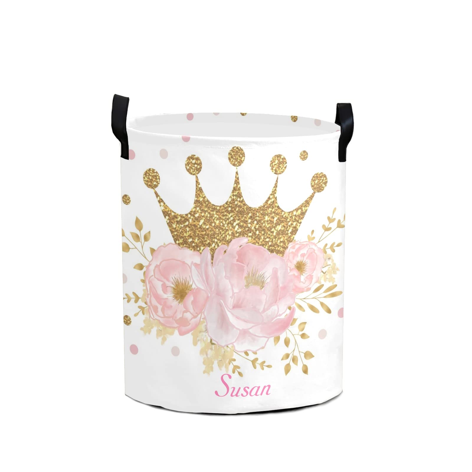 Personalized Floral Gold Laundry Hamper with Name - Collapsible Storage Basket for Clothes, Towels & Toys | Perfect for Bathroom, Bedroom, Living Room & Nursery Organization