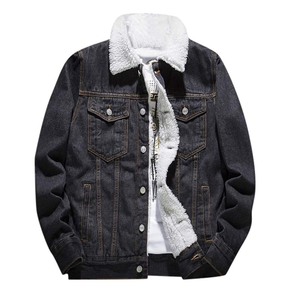 Vintage Distressed Denim Jacket for Men - Warm Wool-Lined Casual Coat with Washed Finish | Perfect for Fall Winter Layering & Outdoor Activities