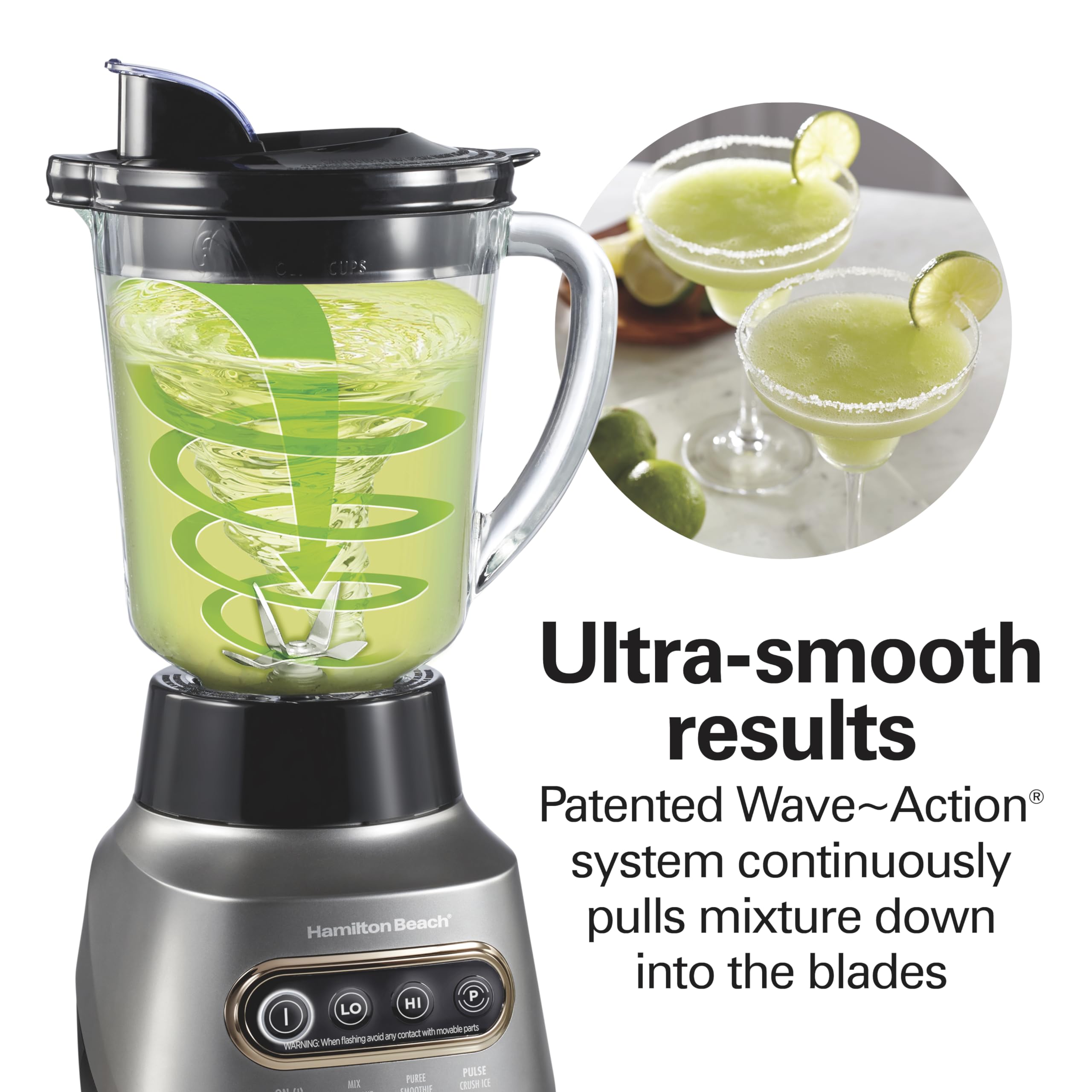Hamilton Beach Wave Action Blender 800W - Stainless Steel Ice Crushing Blades, 40oz Glass Jar & 20oz Travel Jar - Perfect for Smoothies, Shakes, Protein Drinks - Quiet Design, Gray (58181) - Ideal for Home Kitchen, Gym, Office & Healthy Lifestyle